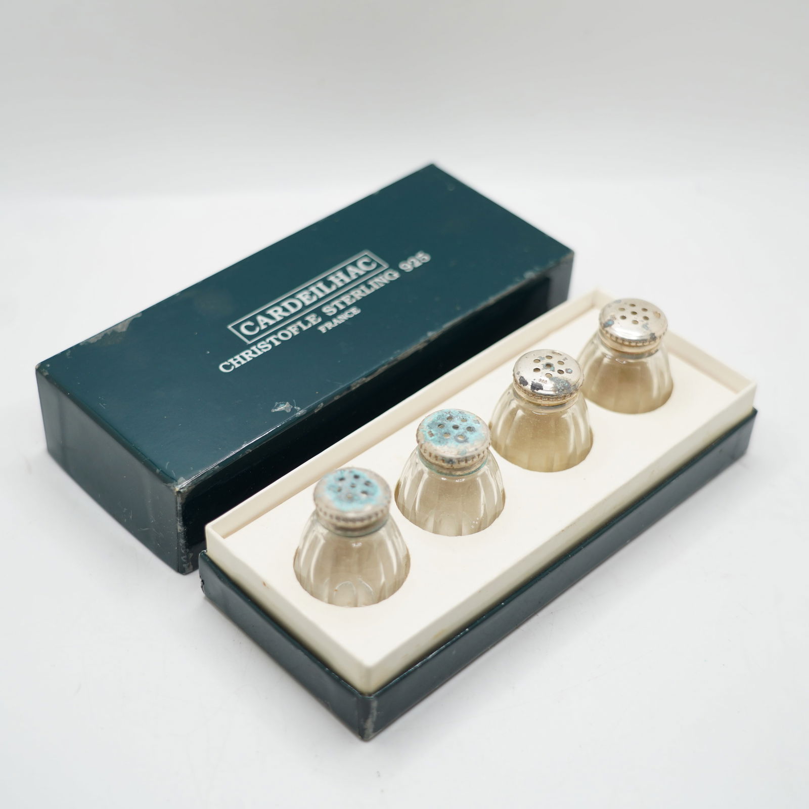 CHRISTOPLE Sterling SilverTops Set of 4 Crystal Salt and Pepper Shakers in Fitted Box (1 of 9)
