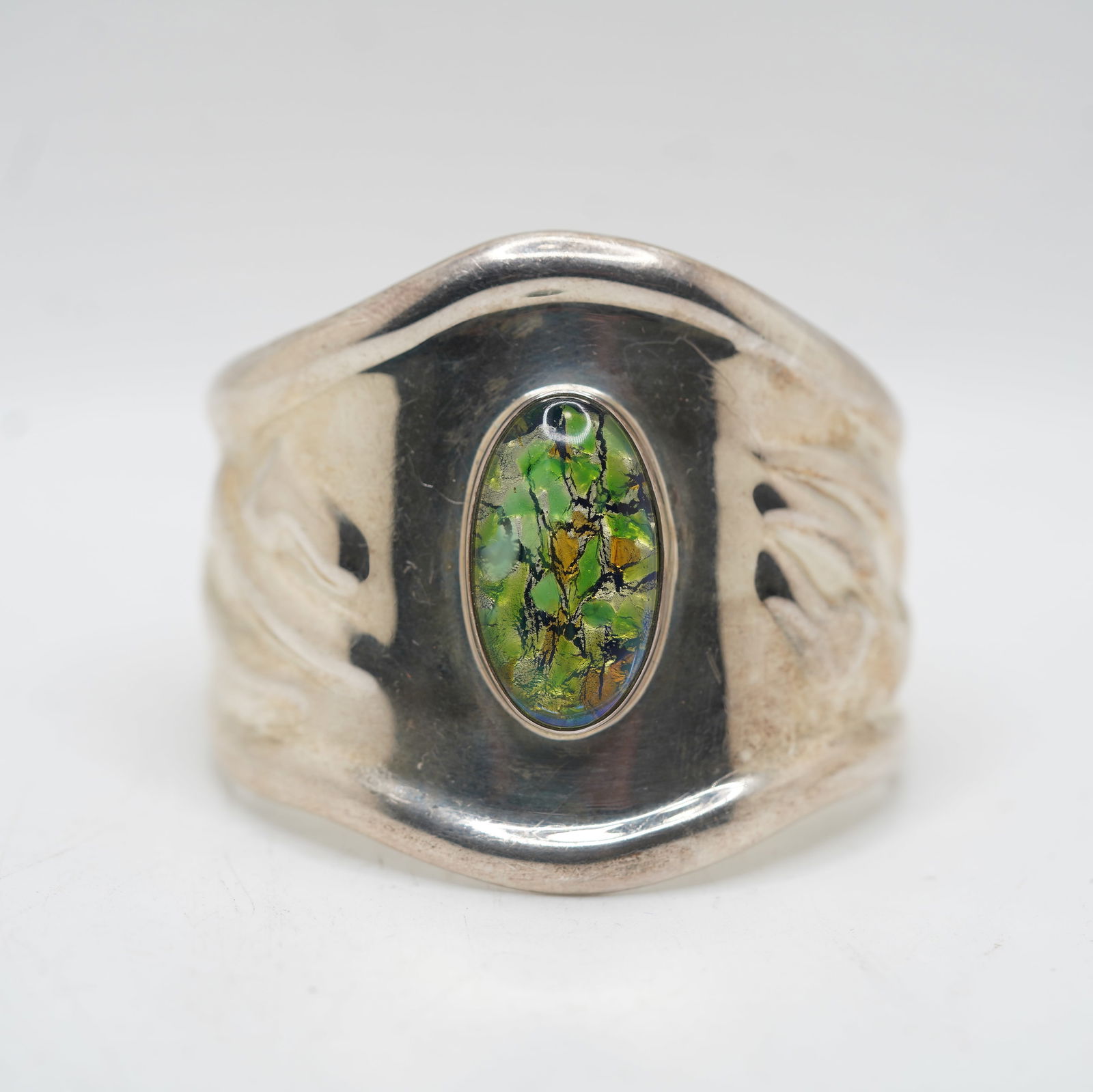 69.5 Grams Sterling Silver Mexico TU-47 .925 Sterling Silver with Foil Stone Cuff Bracelet (1 of 8)