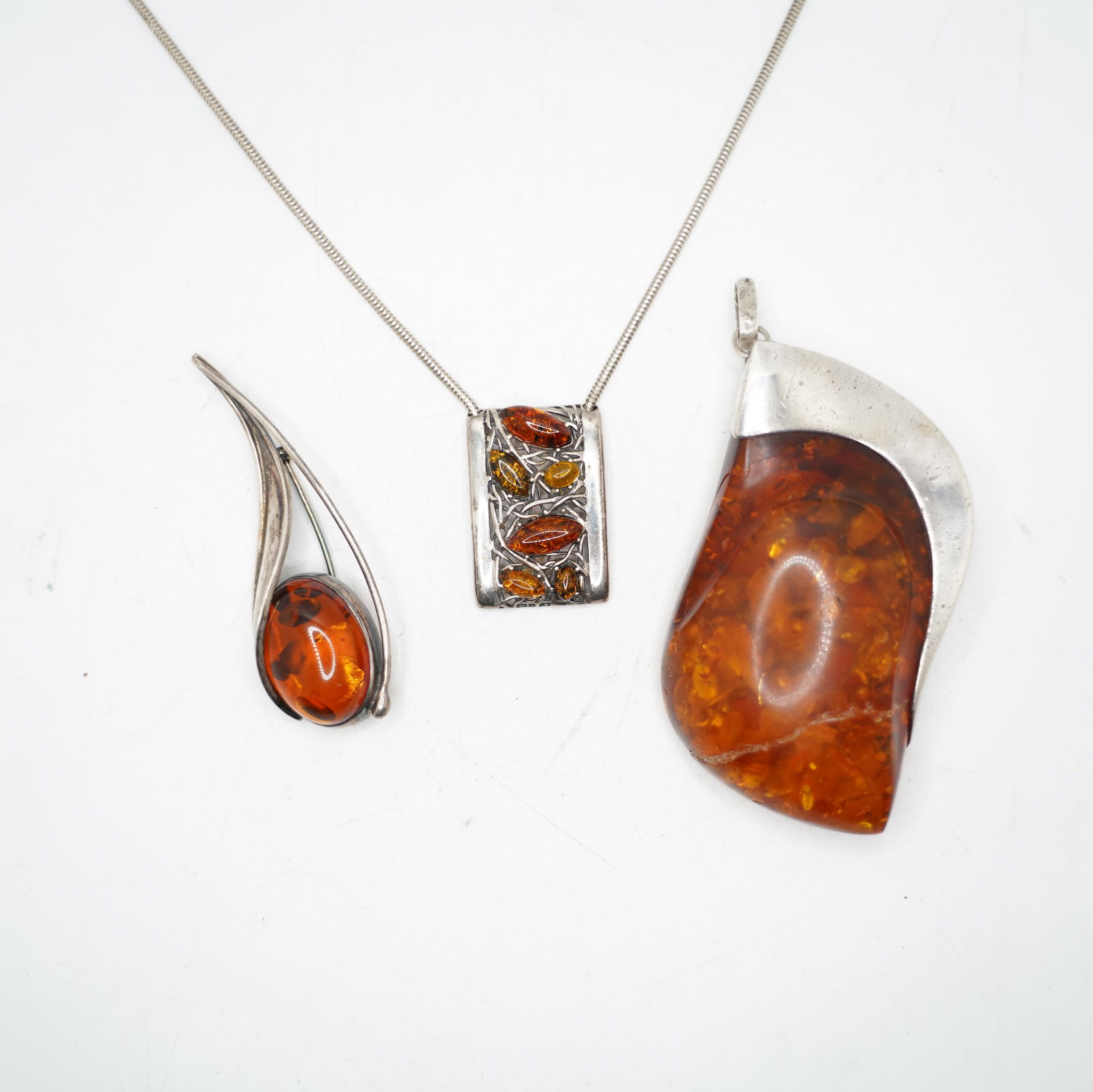 86.5 Grams Total Weight Sterling Silver and Large Amber Pendant; Sterling and Amber Pendant (1 of 17)