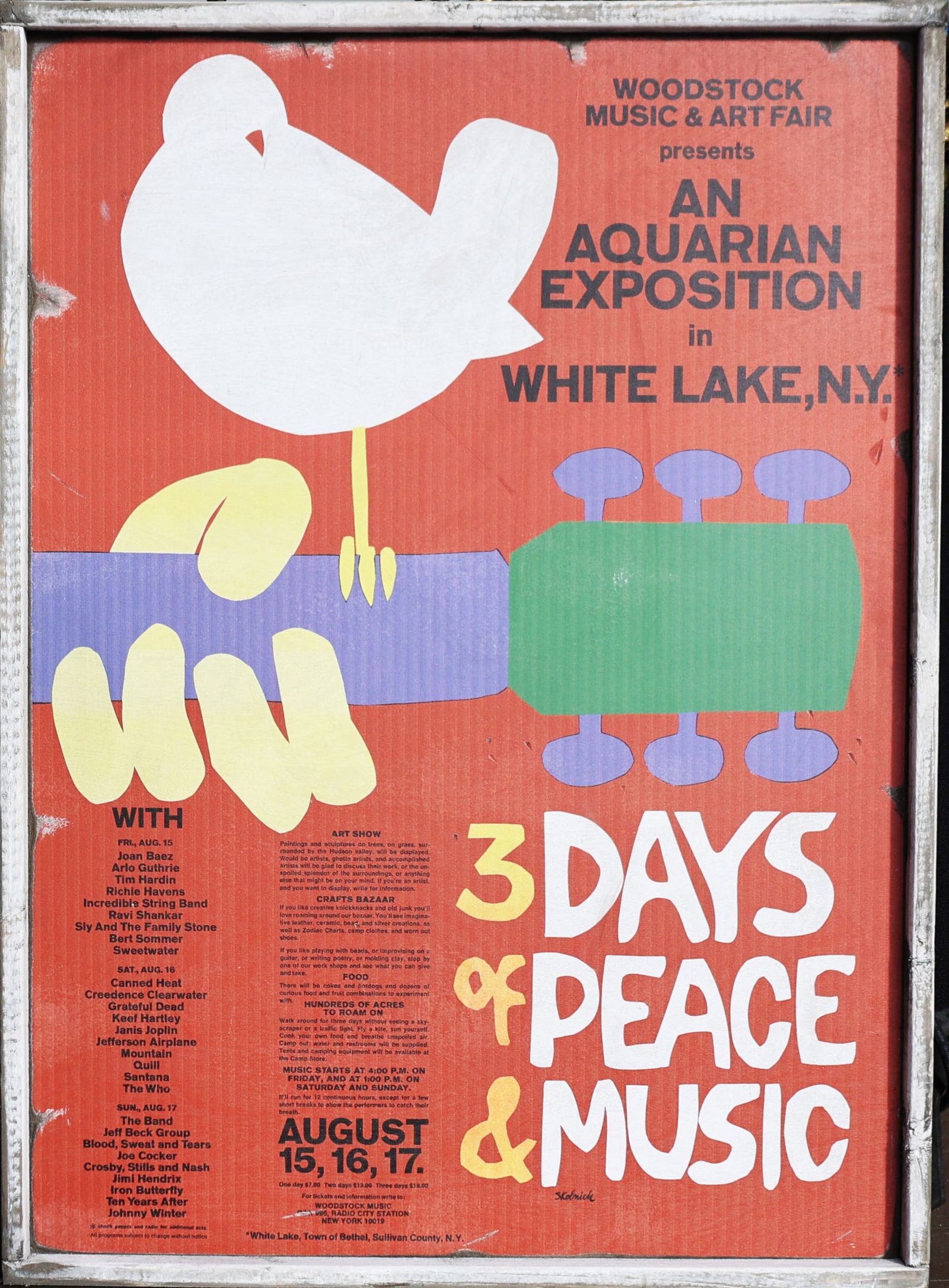 Large Wood Printed Sign WOODSTOCK An Aquarian Exposition in White Lake NY. 3 Days of Peace and Music (1 of 6)