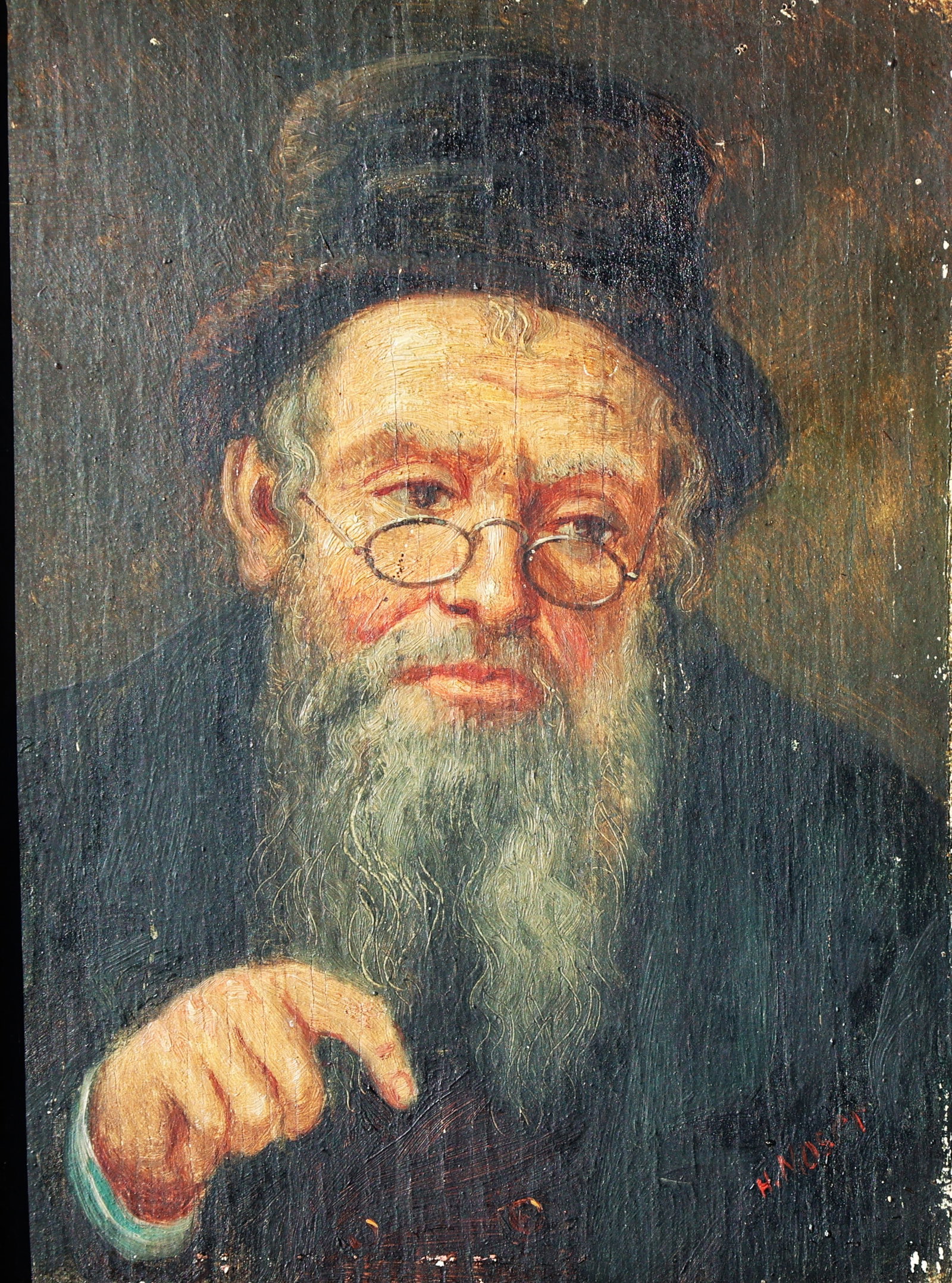Signed H MOSEI, 19th C. Oil on Wood Panel Portrait of a Rabbi Mounted in a Gilt Frame: Signed H MOSEI, 19th C. Oil on Wood Panel Portrait of a Rabbi Mounted in a Gilt Frame. Size: image 7 1/8 in. x 5 1/2 in. ; outer frame 12 1/2 in. x 10 3/4 in.