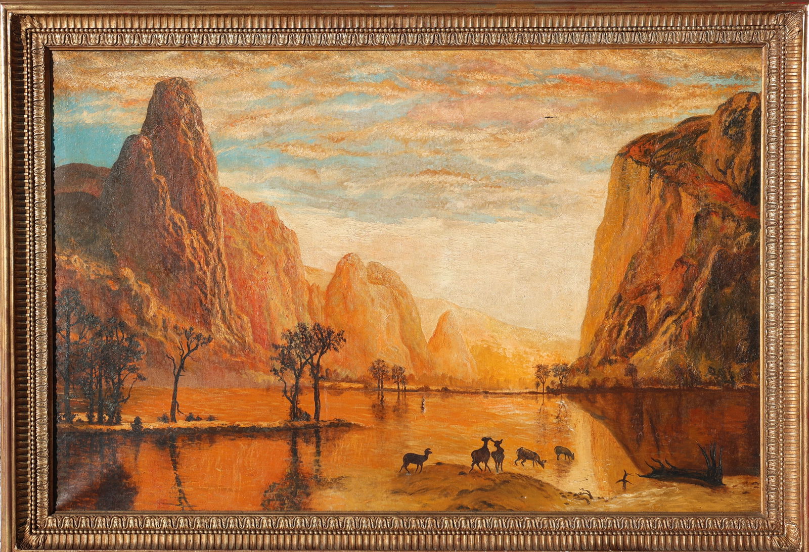 After Albert Bierstadt, Large Size Vintage Valley of the Yosemite Oil on Canvas Painting (1 of 9)