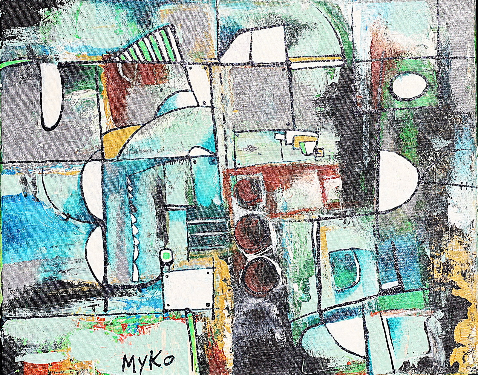 Signed MYKO, 20th C. Oil on Canvas Abstract Composition: Signed MYKO, 20th C. Oil on Canvas Abstract Composition; Size: image 16 inches x 20 inches