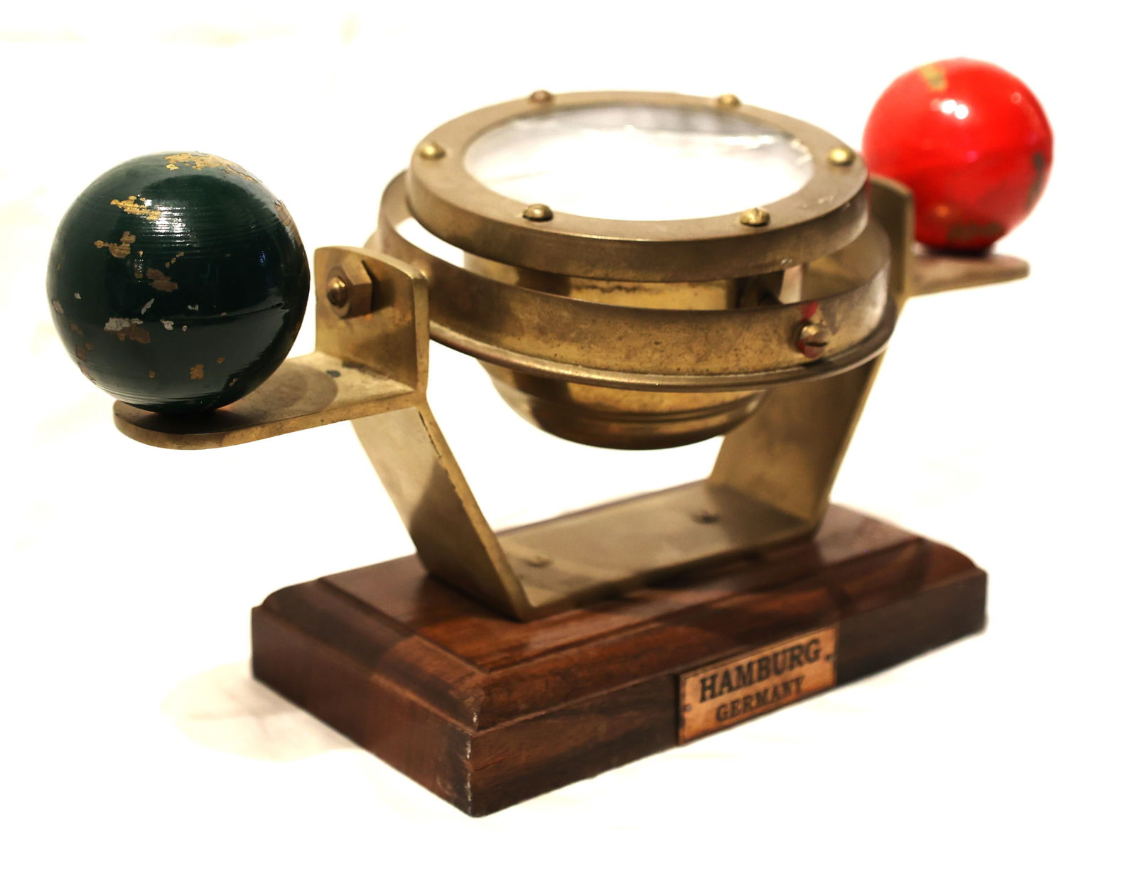 Antique Nautical Brass Hamburg Germany Gimbal Compass On a Wood Base With a Binnicle (1 of 7)