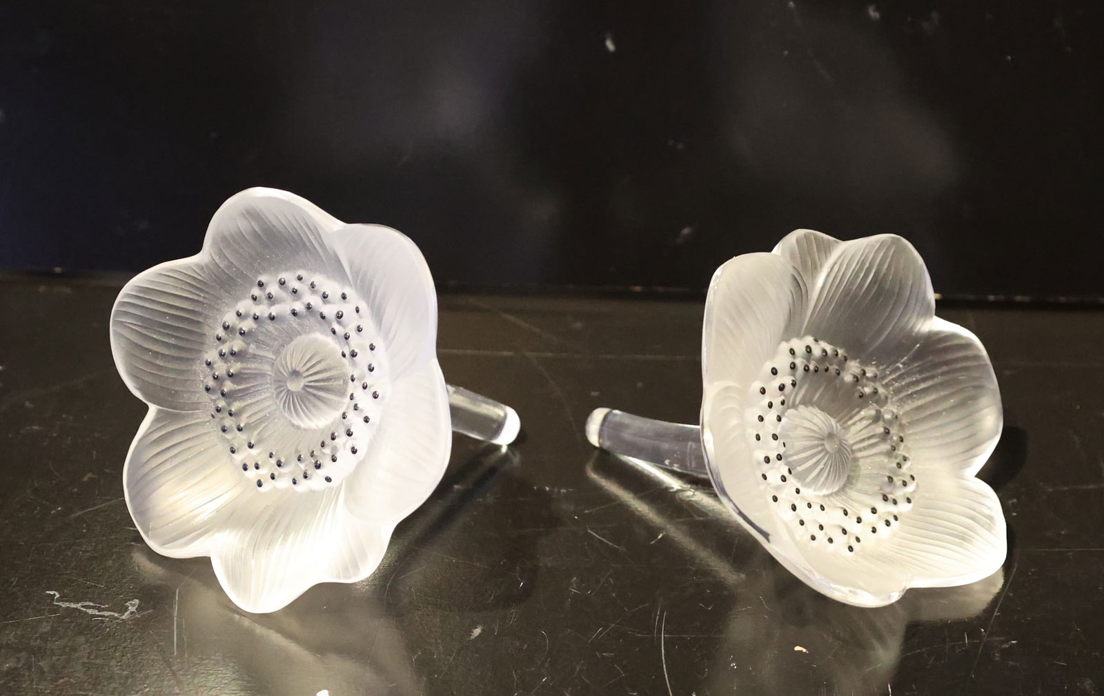 Lalique France  [2] Flowers with Stems " Anemone" Sculpture Paperweights (1 of 8)