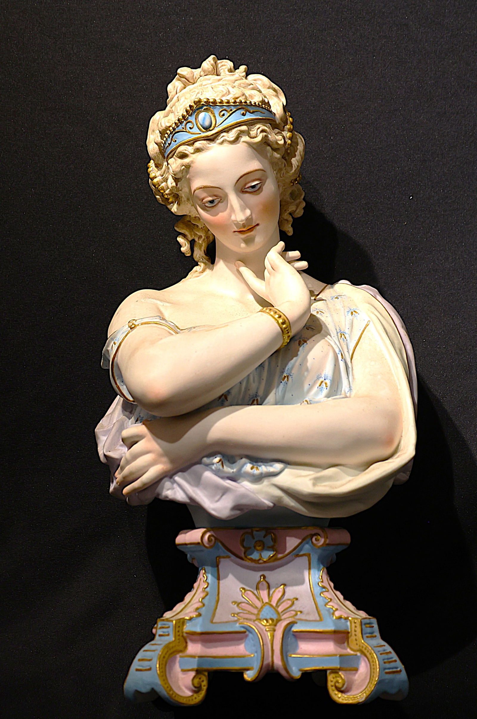 Antique Parian Ware or Bisque Porcelain Bust of a Young Renissance Woman 18 in. height (1 of 16)