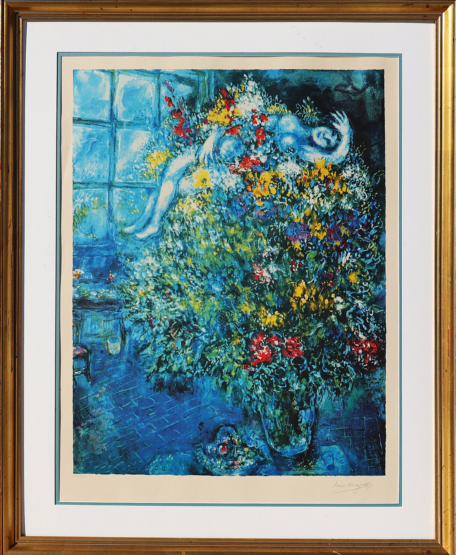 Lithograph Artwork titled "Le Bouquet Ardent" by Marc Chagall, Edition 500. Facimiled Signature (1 of 7)