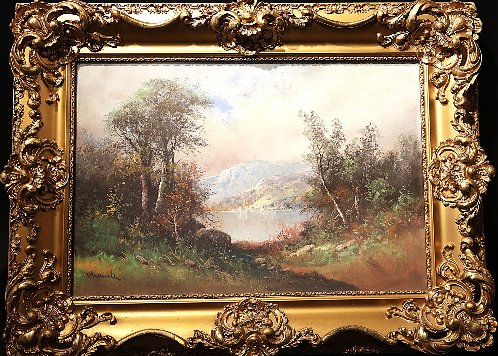 William Henry Chandler (1854 - 1928), Fabulous Hudson River Pastel Painting, Fancy Gold Frame (1 of 6)