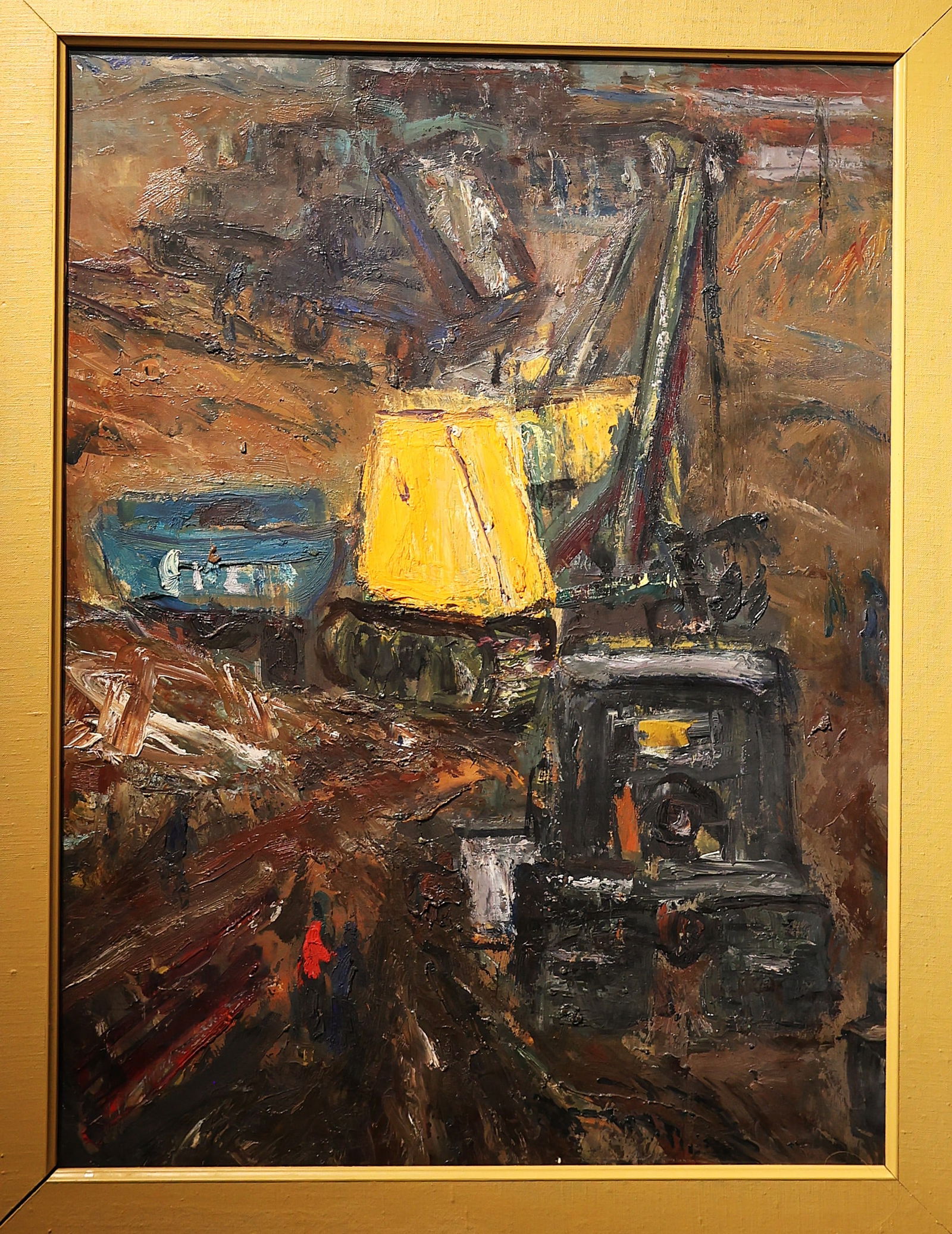 Vintage Expressionist Oil on Board Painting Depicting Industrial or Construction Machinery (1 of 4)