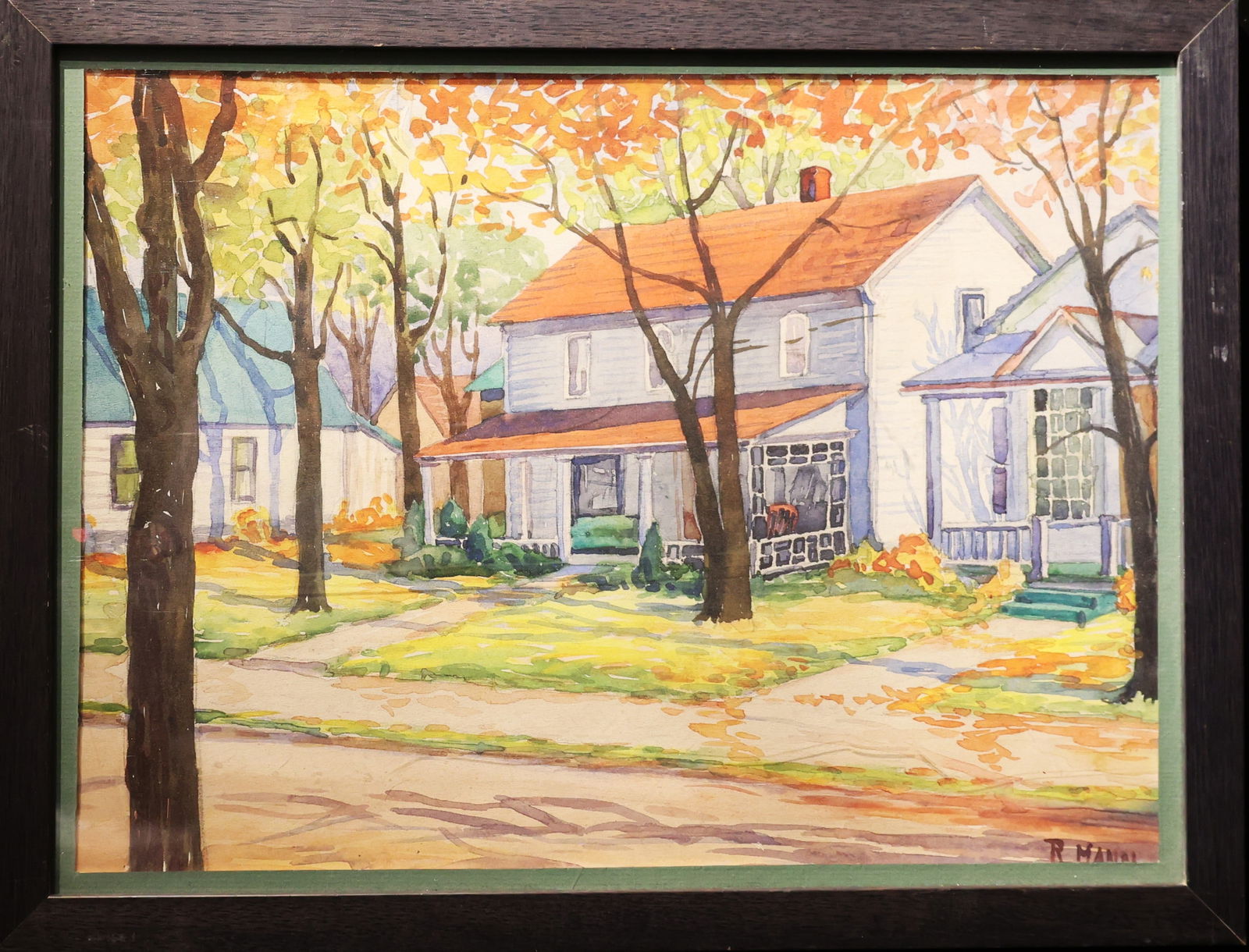 R Mann, Watercolor Painting Residential Street Scene Bucks County, Pennsylvania (1 of 6)
