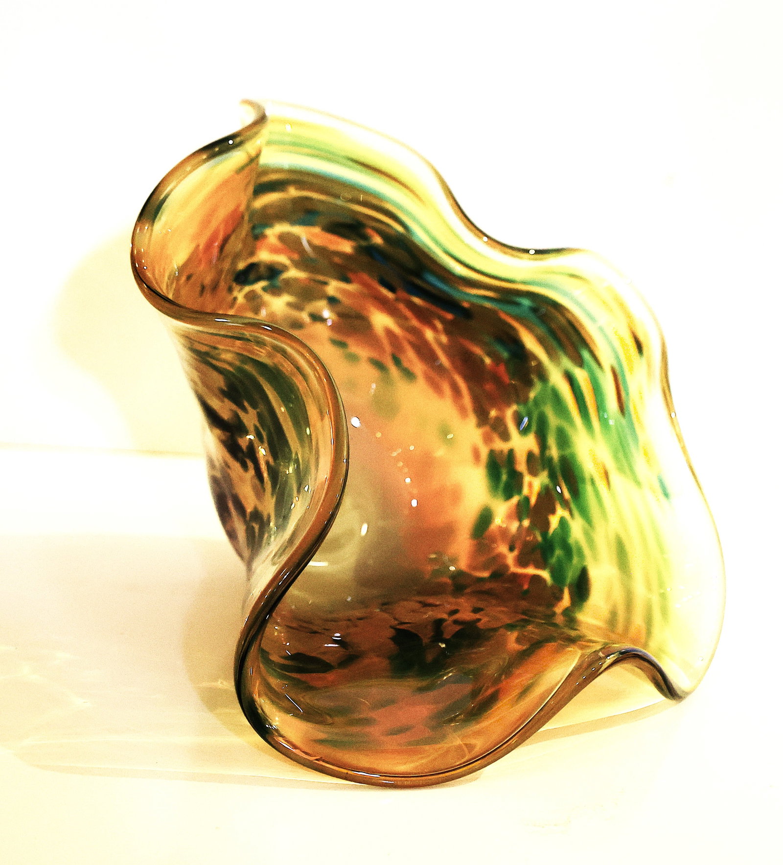 Quality Murano Art Glass Bowl Ruffled, Sits Tilted - Style of Chihuly, 7 inches height x 7 1/2 in. w: Quality Murano Art Glass Bowl Ruffled, Sits Tilted - Style of Chihuly, 7 inches height x 7 1/2 in. wide