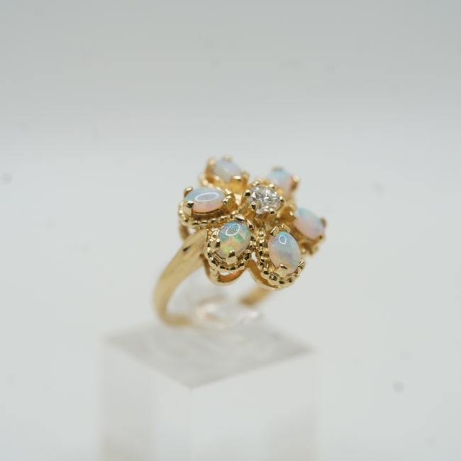 Stunning 14K Diamond & Opal Ring Size 5.5, 4.06 dwt Total Weight, Approx. .50 Center Diamond (1 of 9)