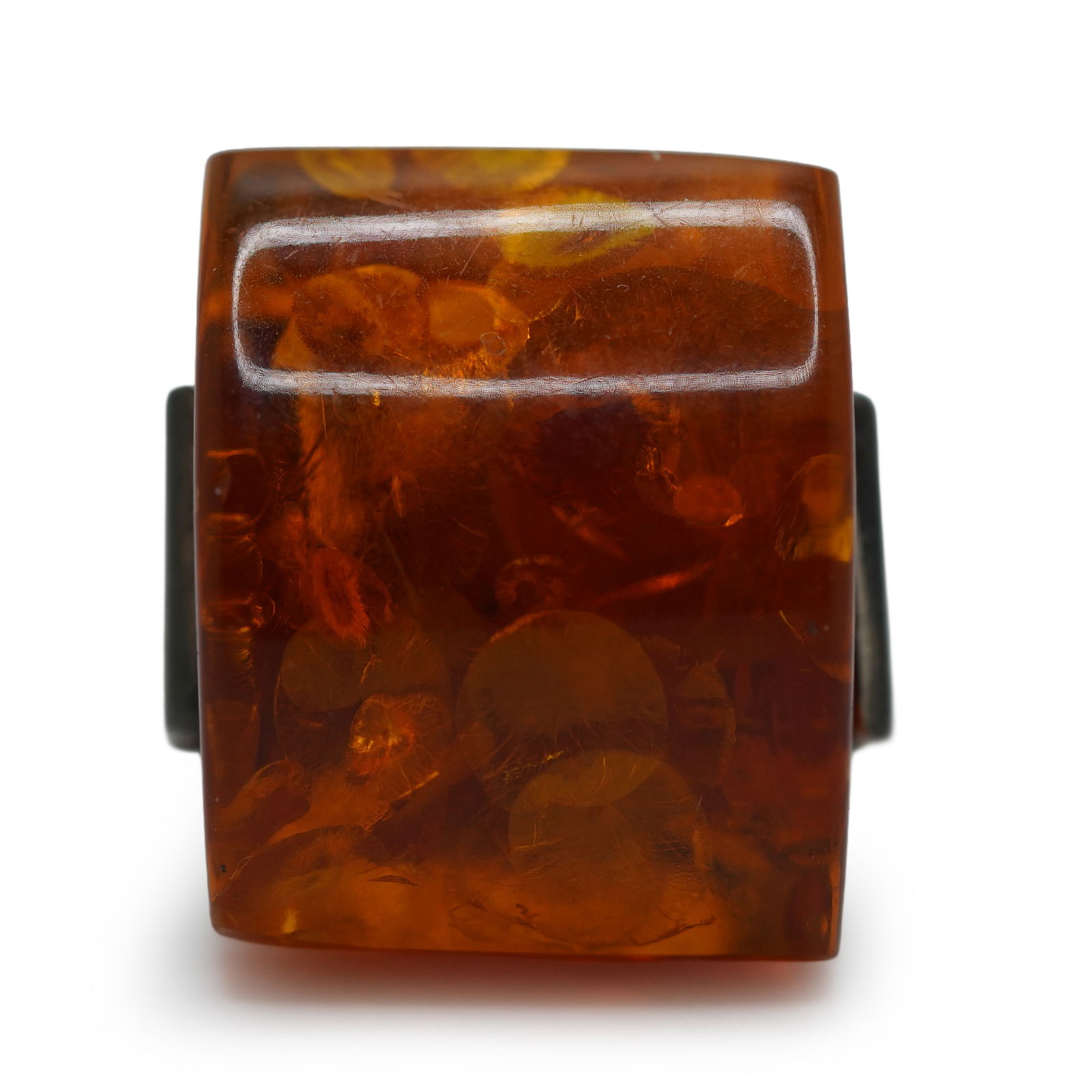 .925 Sterling Silver Large Amber "Chunky" Ring Size 8 ; 1 in. x 3/4 in.: .925 Sterling Silver Large Amber "Chunky" Ring Size 8 ; 1 in. x 3/4 in.
