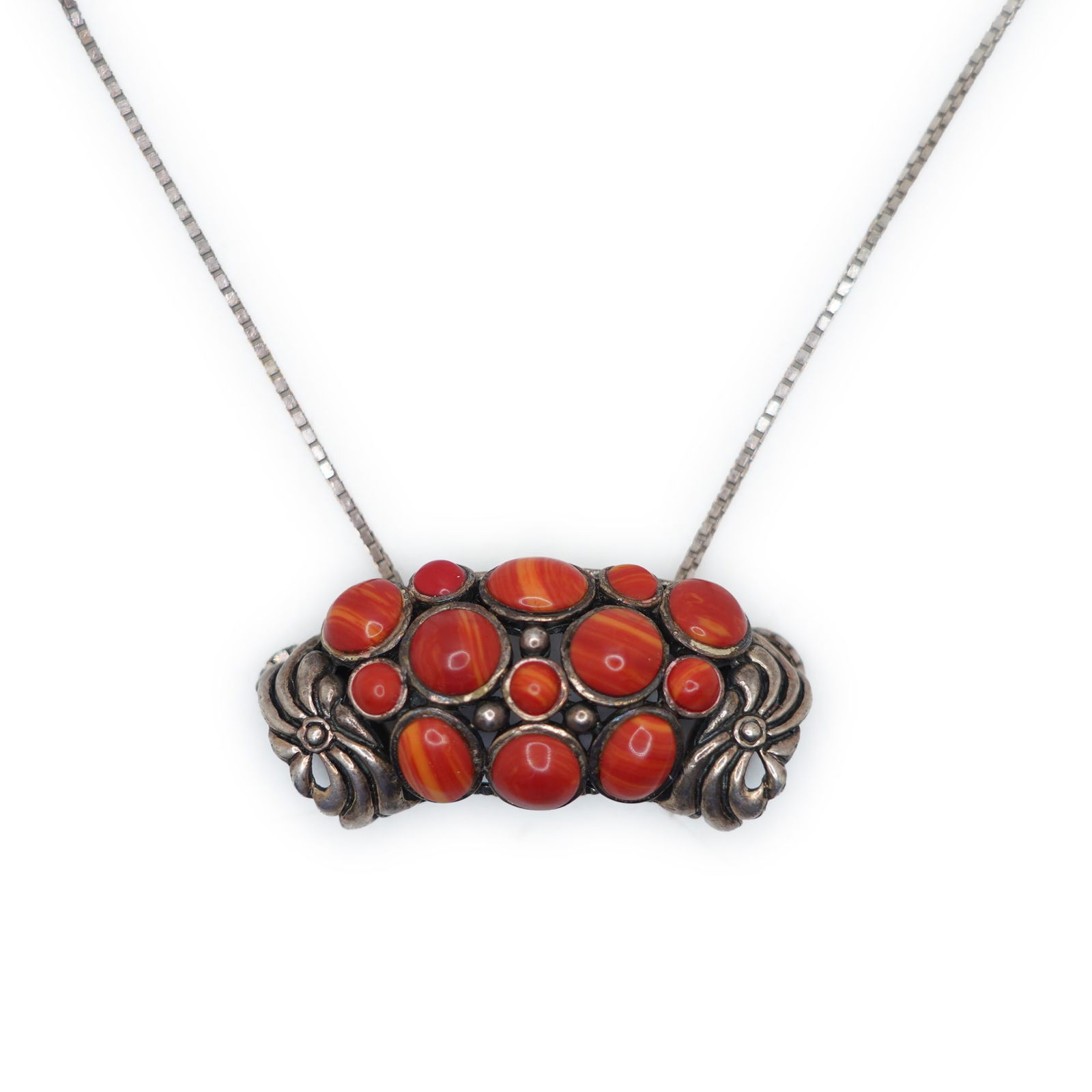 .925 Sterling Silver Red Coral Stones Pendant Necklace on .925 Sterling Italy 24 in. Chain (1 of 9)