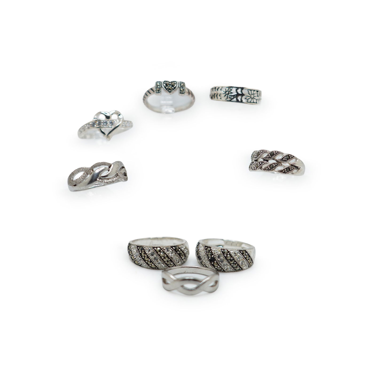 25 Grams.925 Sterling Silver 8 Assorted Fashion Rings SEE PICTURES Sizes Range 6.75 to 8.5 (1 of 20)