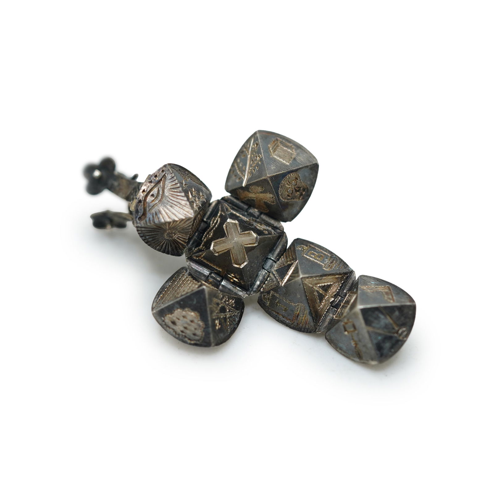 Sterling Silver Masonic Orb Cross, Germany, 6-Part Sphere Opens To 3/4 In. Diameter (1 of 11)