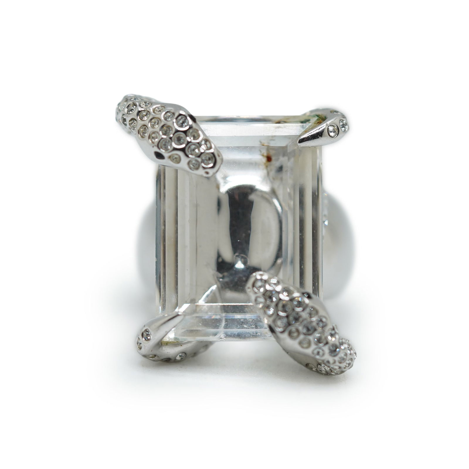 Quality Swarovski Silver Plate Designer Ring Size 6.25, Snakes Embracing a Large Stone (1 of 13)