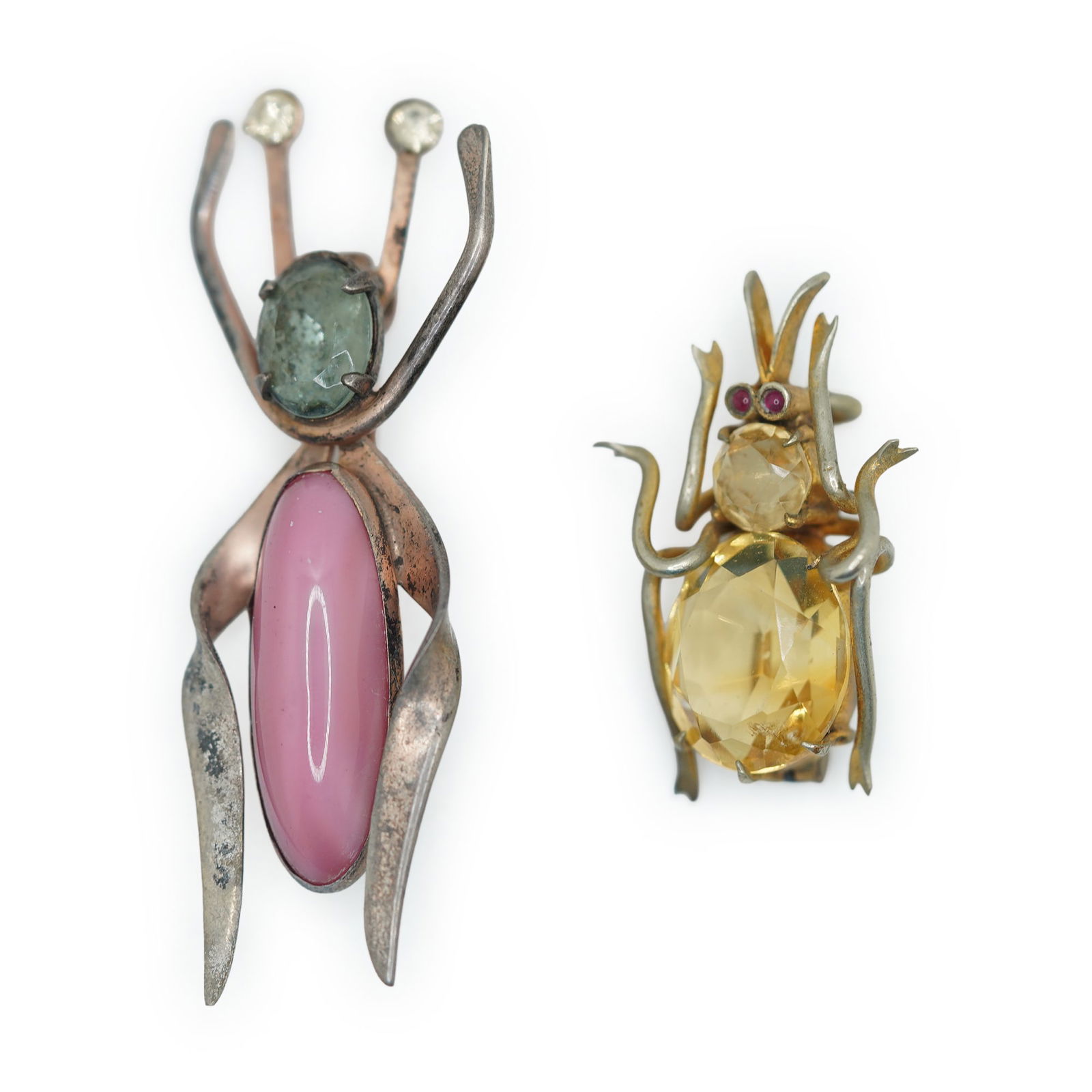 Spider Pin with 2 Citrines as Body 1 in. x 1/2 in.; Sterling Bug Pin Pink Body, Blue Rhinestone Head (1 of 12)