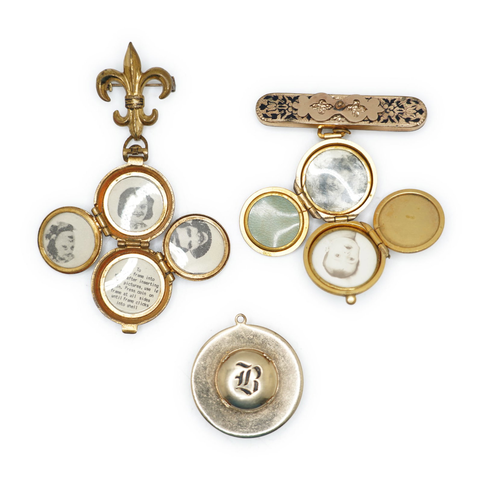 3 Assorted Victorian Lockets: Victorian Bar Pin with Black Enameling Back Tests 10K , Front GF?; (1 of 16)