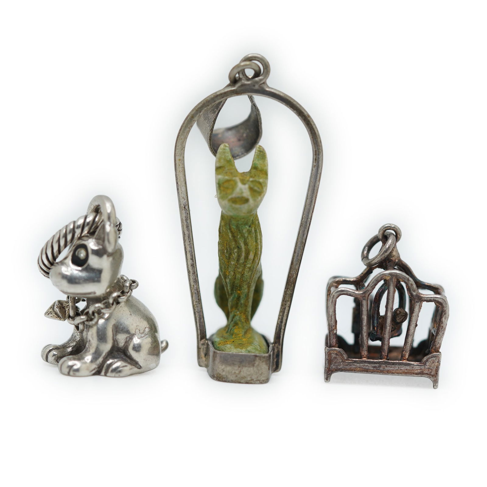 3 Assorted 15.6 Grams Sterling Silver Charms / Pendants: Cat Swing Pendant 2 in. x 3/4 in.; (1 of 13)