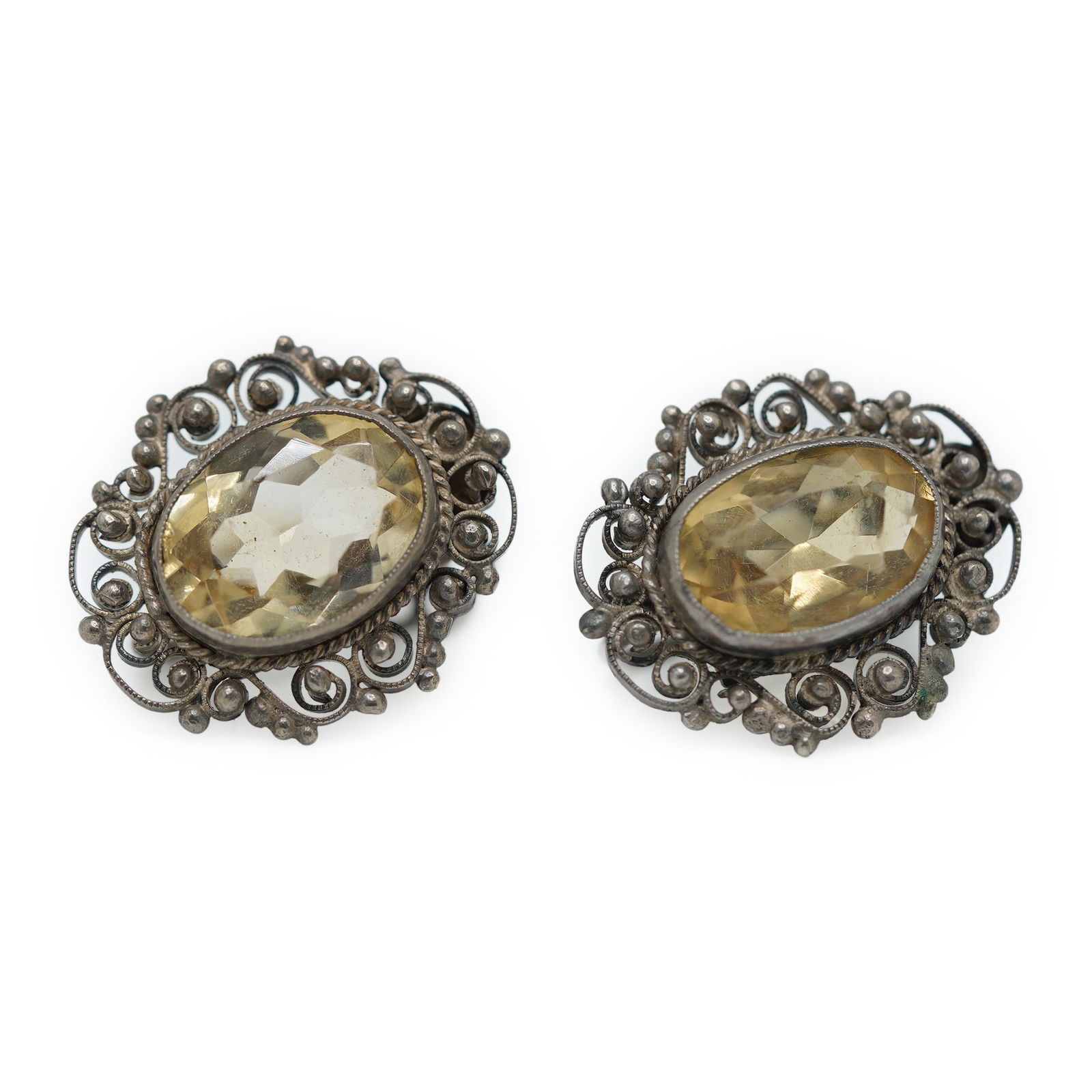 800 Silver Victorian Filigree with Citrine Screw Back Earrings 3/4 in. diameter: 800 Silver Victorian Filigree with Citrine Screw Back Earrings 3/4 in. diameter