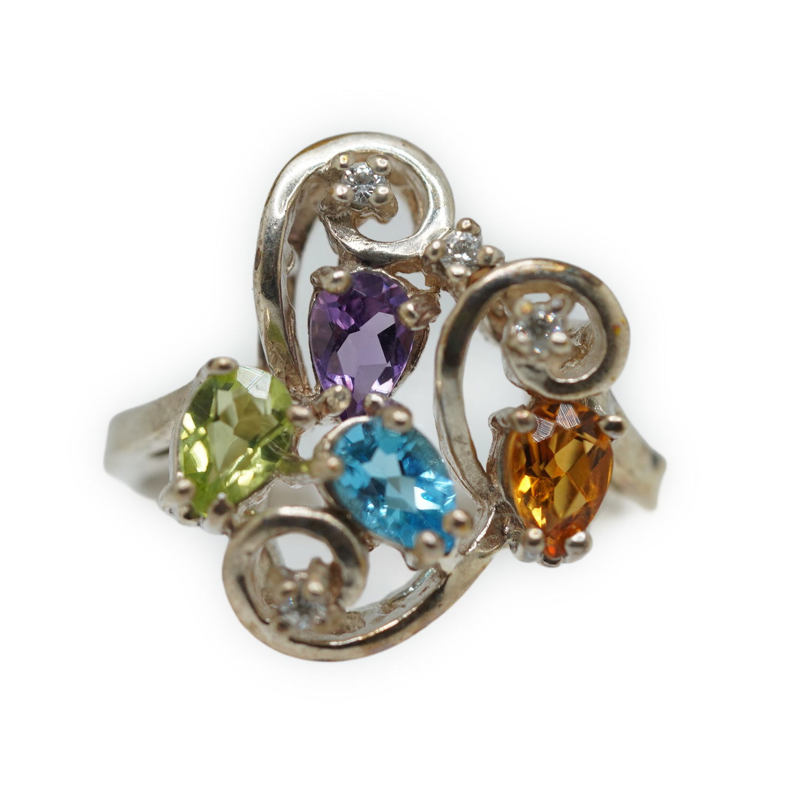Sterling Silver JED DO Blue Topaz, Purple Amethyst, Citrine & Peridot Ring Size 9.75 (1 of 10)