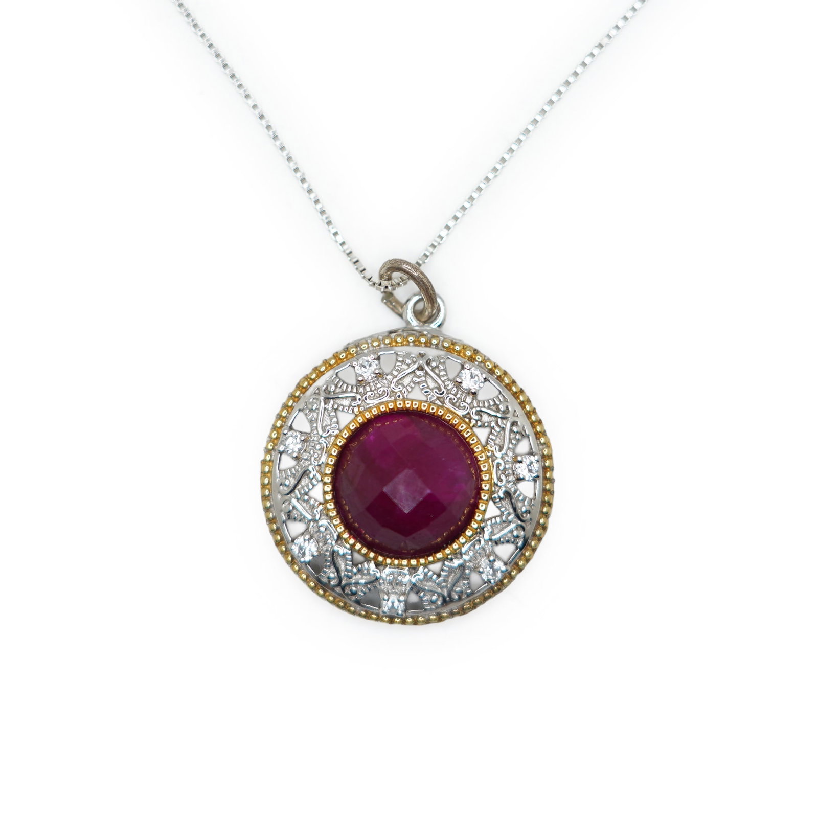.925 Sterling Silver Genuine Ruby and Clear Spinels Pendant Necklace on .925 Sterling 18 in. Chain (1 of 12)