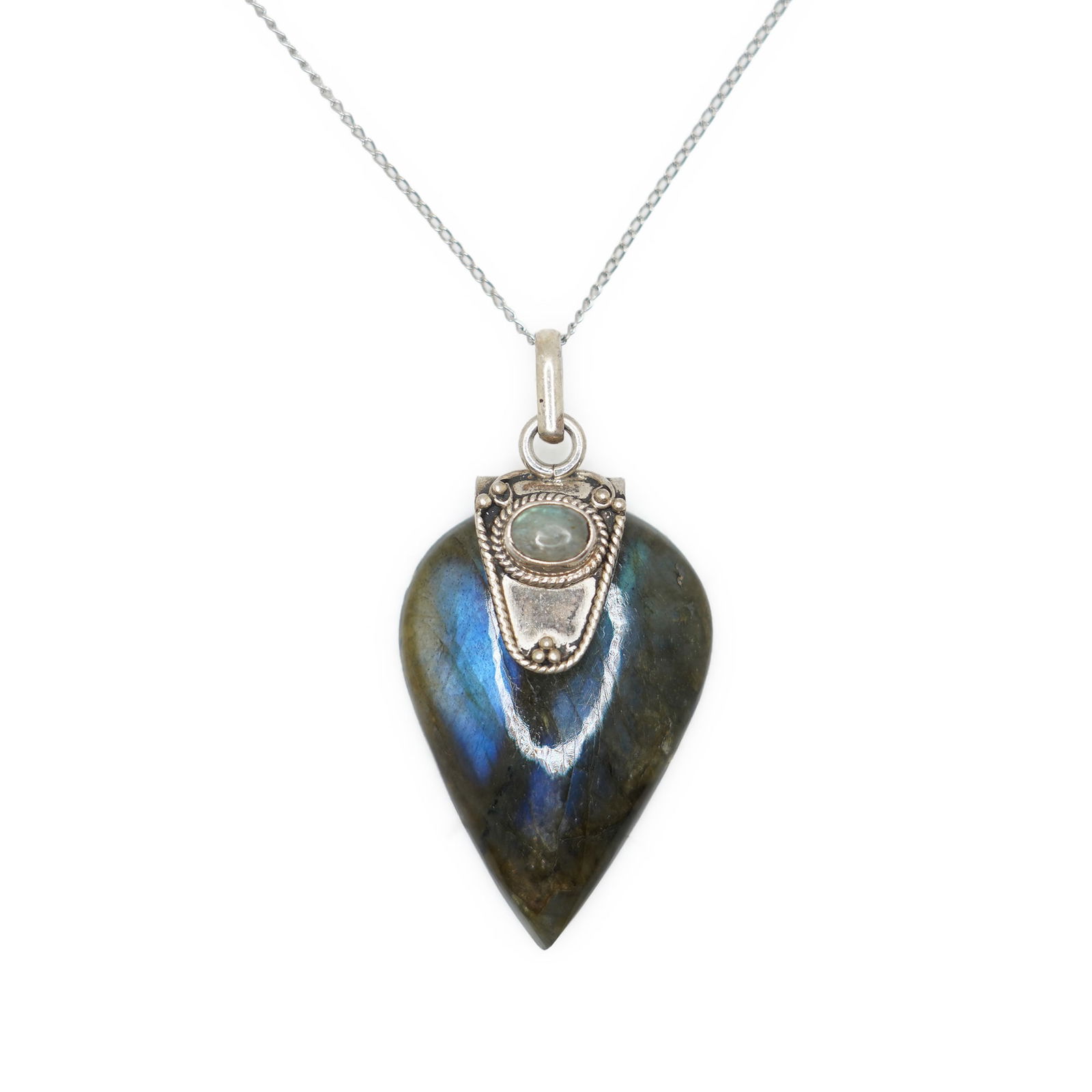 .925 Sterling Silver Abalone and MOP Tear Drop Pendant Necklace on Sterling Silver 16 in. Chain (1 of 11)