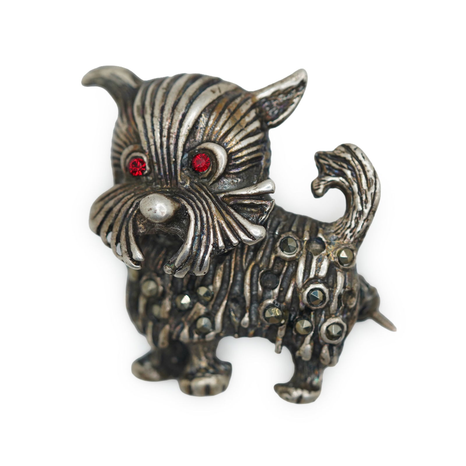 7.5 Grams .925 Sterling Silver Yorkie Dog With Red Eyes Pin ; Size 1 in. x 1 in. (1 of 8)