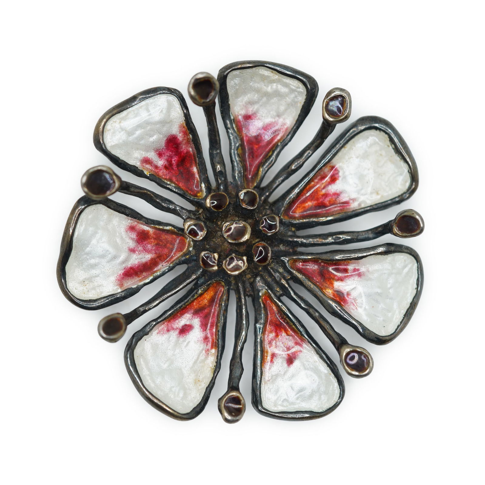 25.5 Grams .925 Sterling Silver Vintage Enameled Flower Apple Blossom Pin, D.A. Karl Jergen (1 of 6)