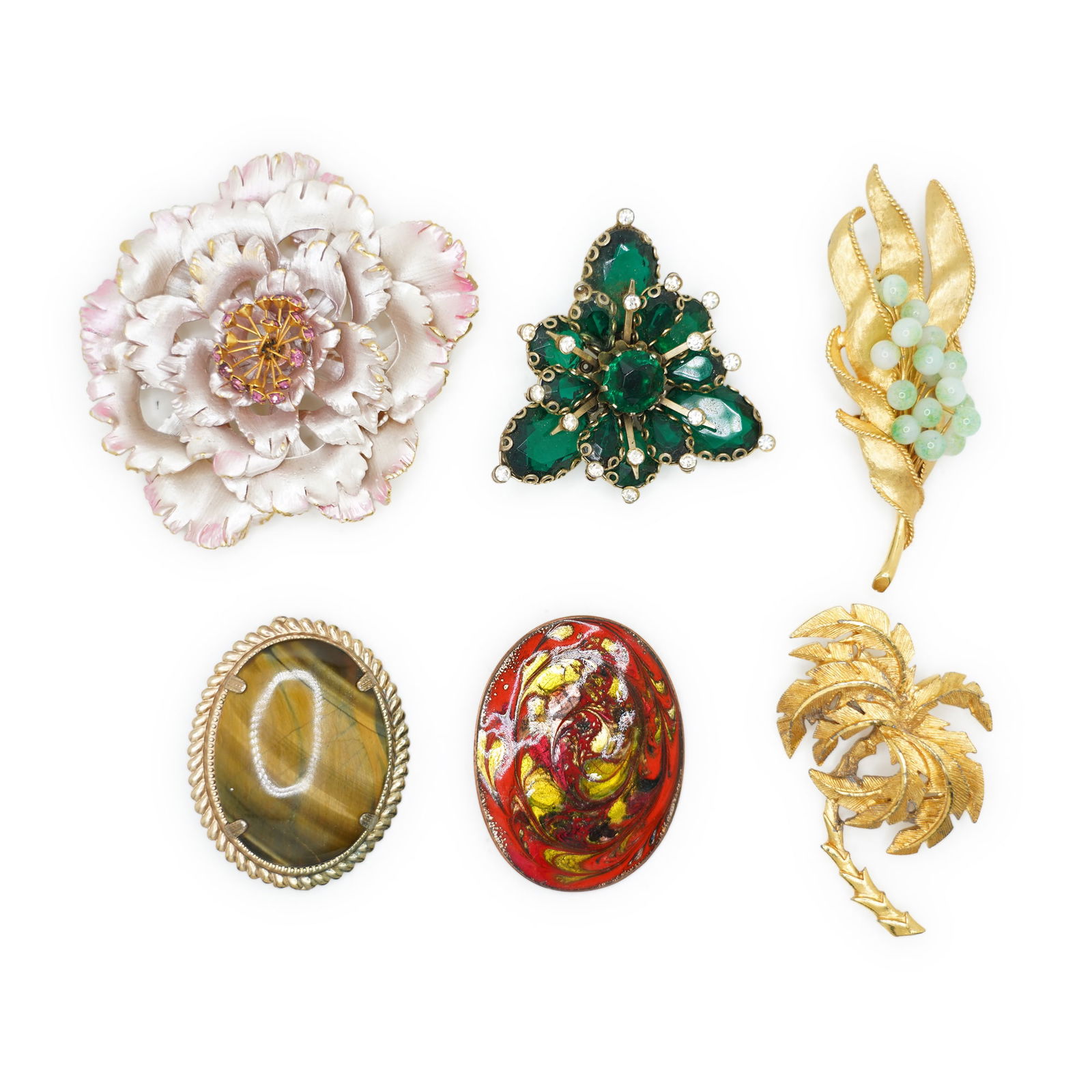 6 Assorted Quality Costume Jewelry Fashion Pins: Park Lane Pink, Silver, Enameled Flower; (1 of 10)