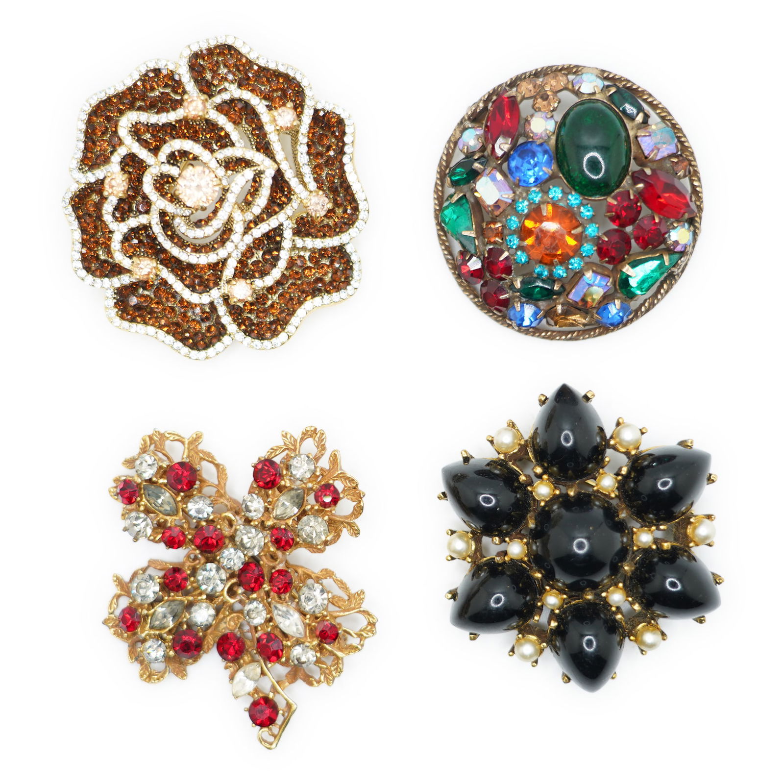 Weiss Multi Color Glass Stones Pin 2 in. Dia.; BSK Multi Color Rhinestones Four Leaf Clover Pin (1 of 10)