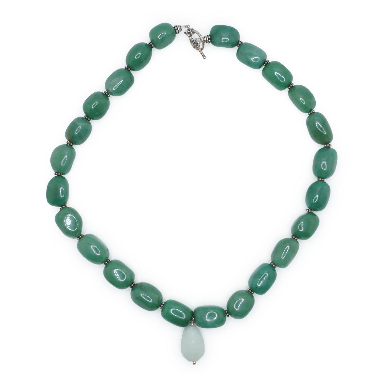 Sterling Silver Toggle Closure with Green Chalcedony Chunky Boho Chick Bead Necklace 18 in. (1 of 7)