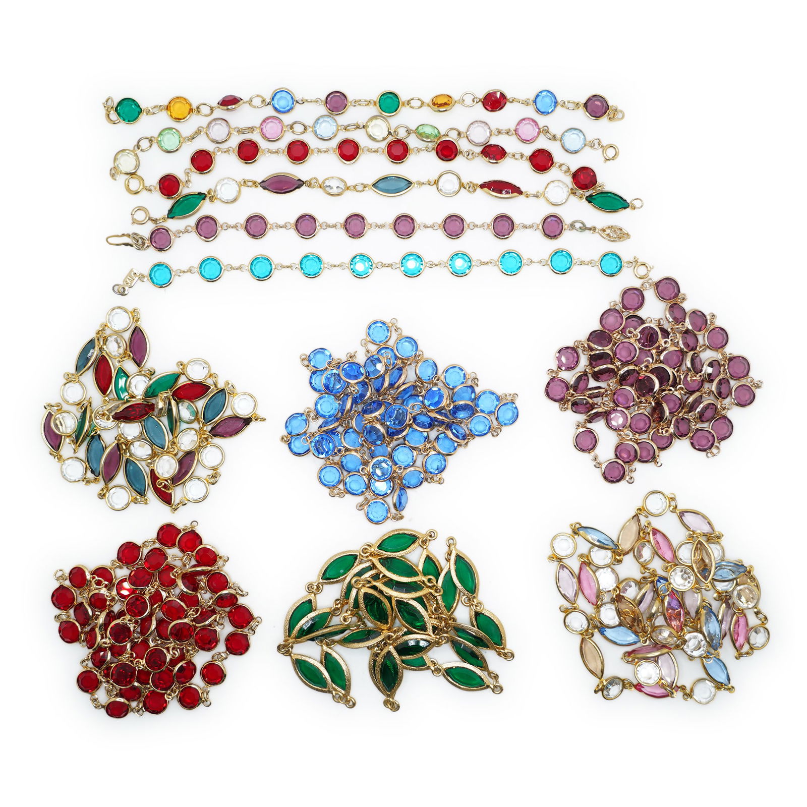 6 Gold Tone Crystal Necklaces and 6 Crystal Bracelets - See Pictures (1 of 19)