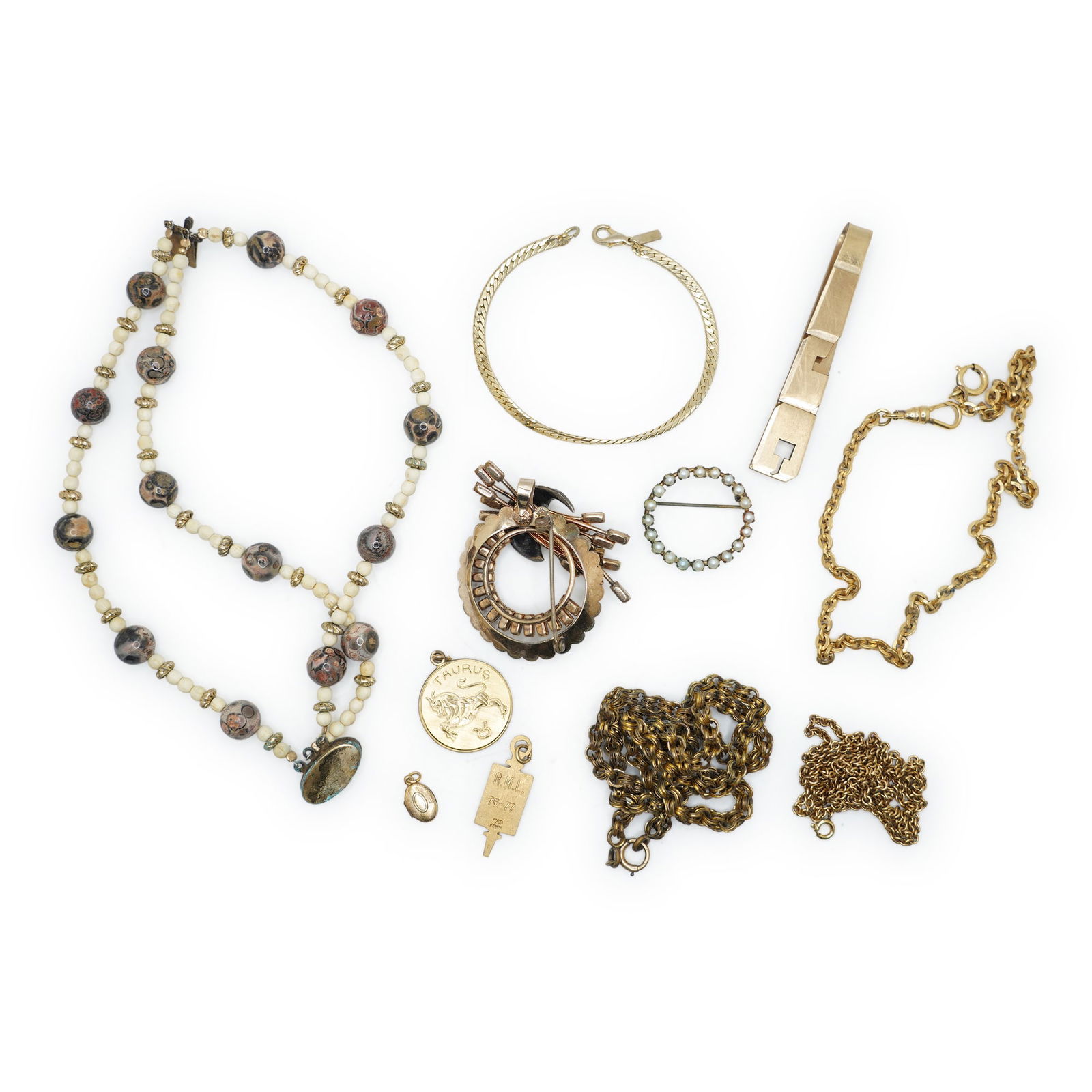 Assorted Gold Filled: WL 12K GF Rhinestone Pin; 12K GF Genuine Pearl Pin; 14K GF Faux Marble (1 of 18)