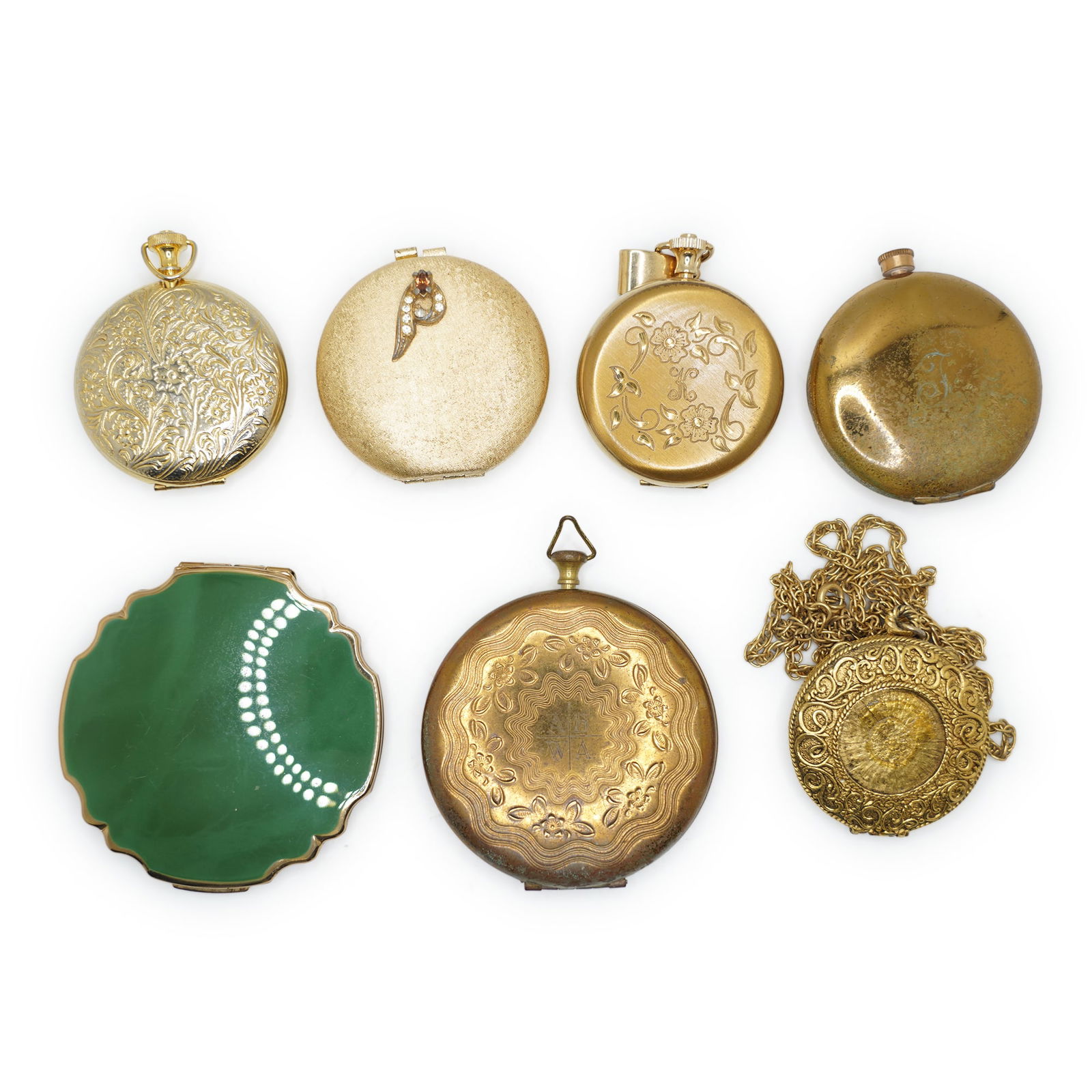 7 Assorted Vintage Compacts / Pocket Watch Cases - See Pictures - Average size 2 in. (1 of 10)