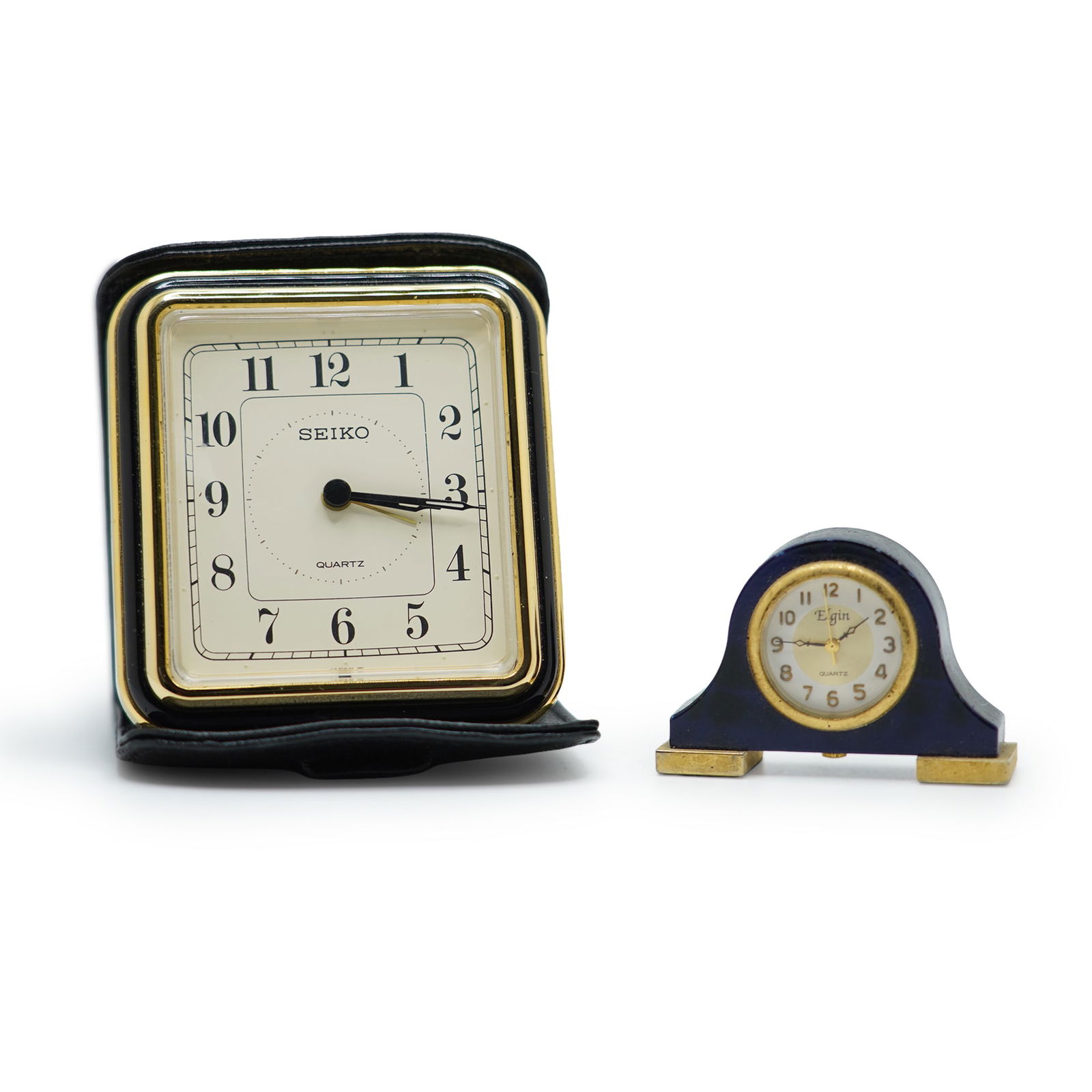 Vintage Seiko Travel Clock 3 in. x 2 3/4 in.; Elgin Miniature Mantle Clock 1 3/8 in. x 2 in. (1 of 12)