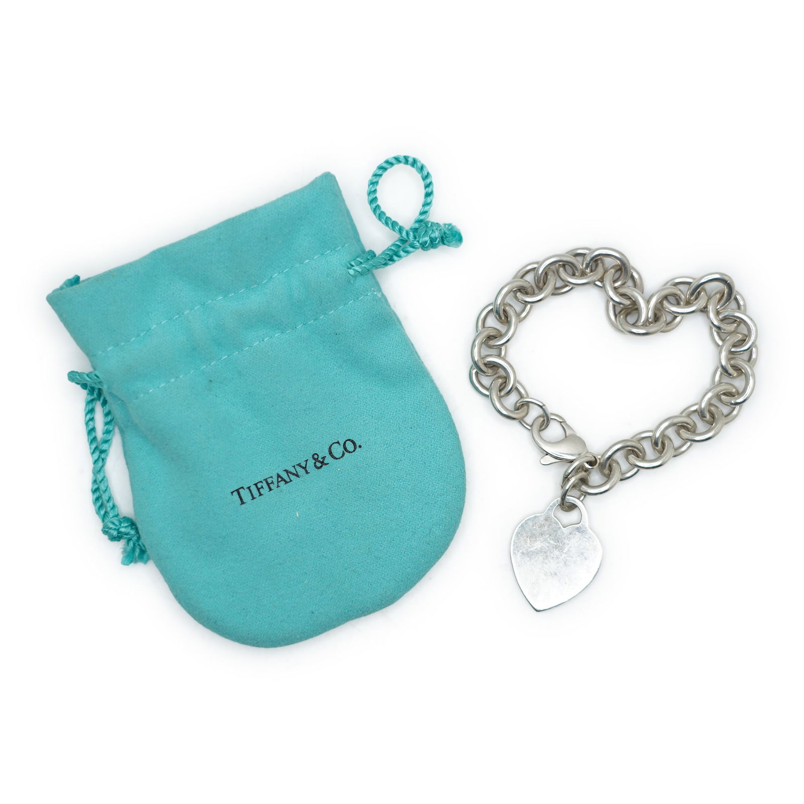 TIFFANY & CO .925 Sterling Silver Heart Pendant Bracelet with Fabric Pouch and Box (1 of 7)