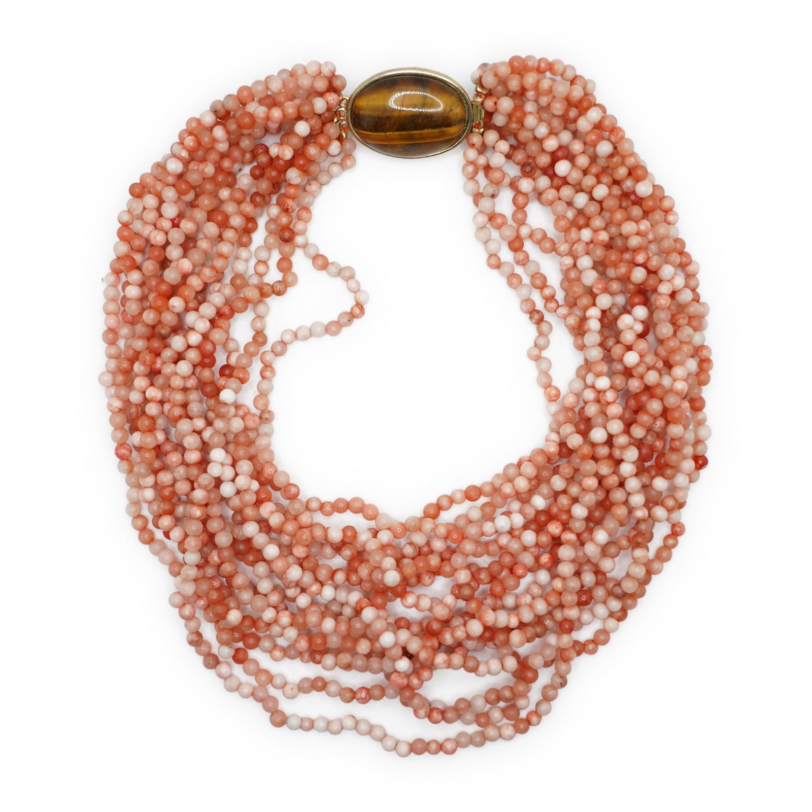 15-Strand Rose Quartz Necklace With Tiger Eye Clasp 17 inches length x 3 in. wide (1 of 9)