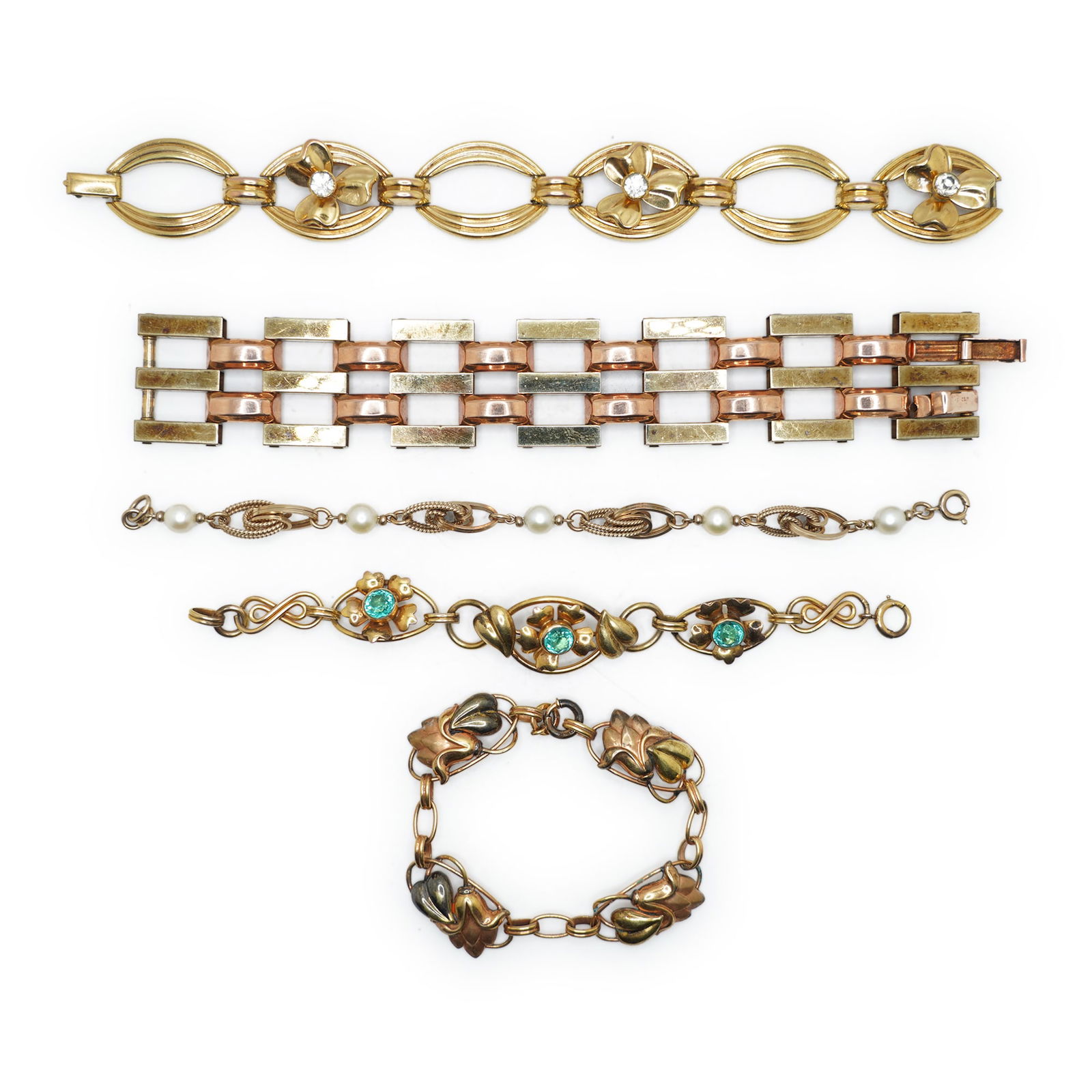 Gold Filled Lot: 12K GF With Copper Rectangular Links Bracelet; 12K GF Oval Grooved Panels (1 of 19)