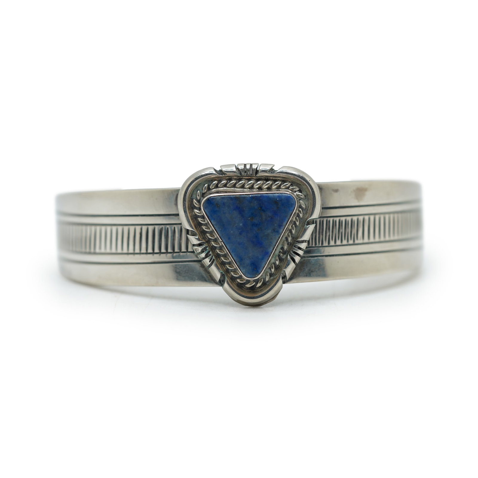 Native American Indian Sterling Silver and Lapis Cuff Bracelet Signed Growg Gravg Sterling (1 of 11)