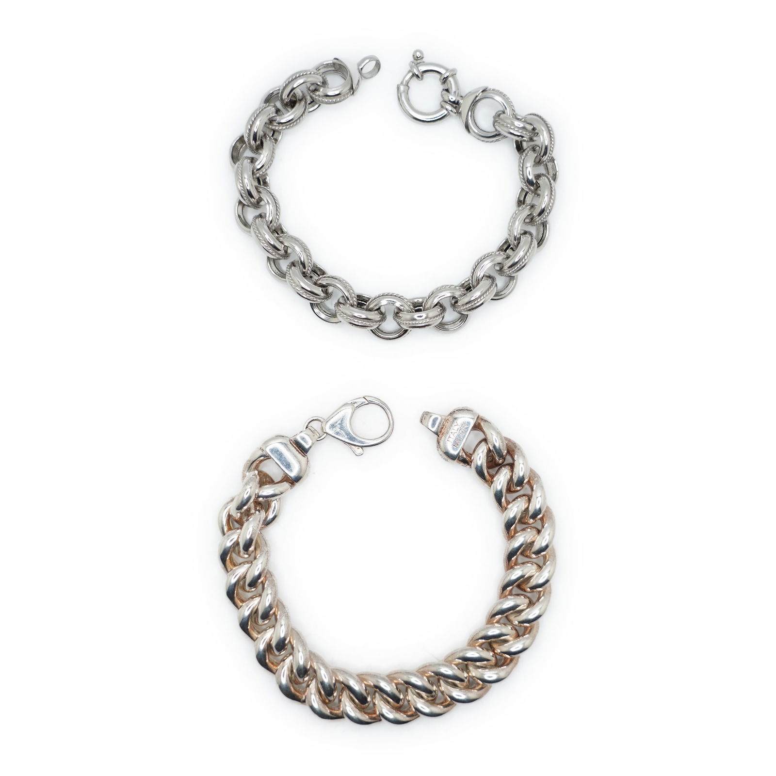 66.49 Grams .925 Sterling Silver Italy Etched Rings Bracelet ; .925 Sterling Milor Italy Chunky (1 of 12)