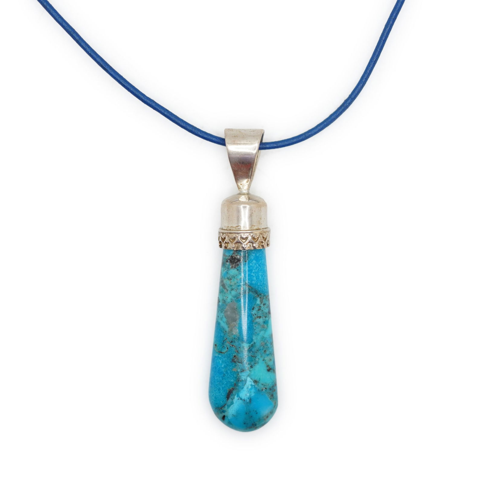 .925 Sterling Silver Desert Rose Pendant 2 3/8 in. x 1/2 in. Necklace .925 Sterling Clasp Blue Rope: 925 Sterling Silver Desert Rose Pendant 2 3/8 in. x 1/2 in. Necklace .925 Sterling Clasp Blue Rope