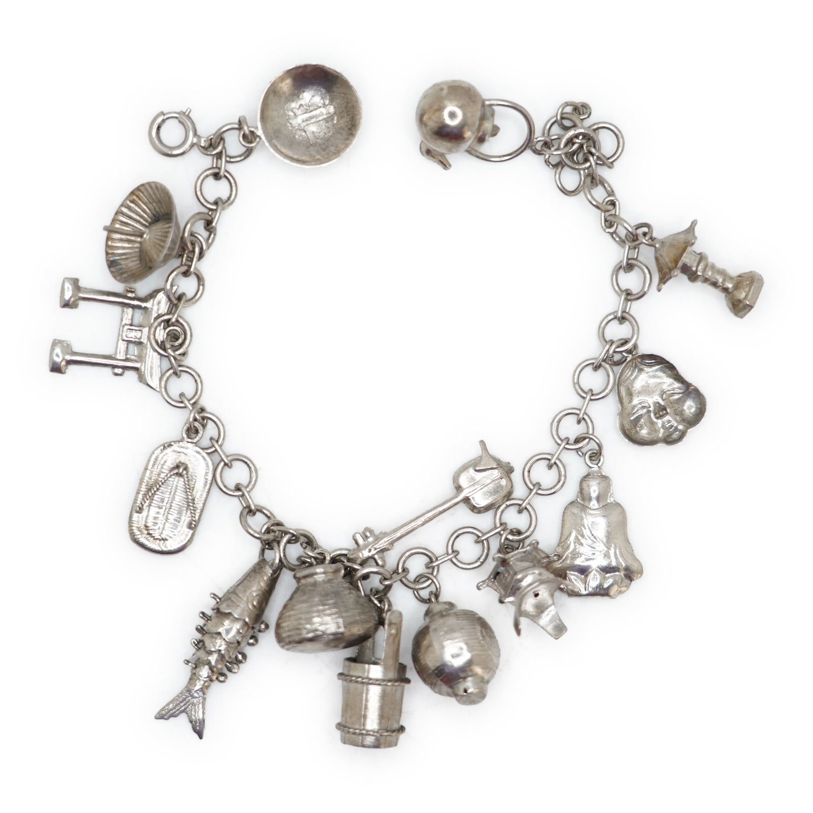 18.76 Grams .925 Sterling Silver Charm Bracelet with 14 Sterling Silver Charms (1 of 7)