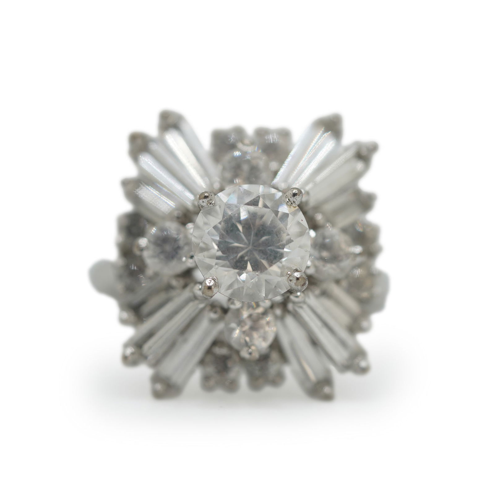 Sterling Silver White Spinels Cocktail Ring Size 7 , 3/4 in. x 3/4 in. (1 of 10)