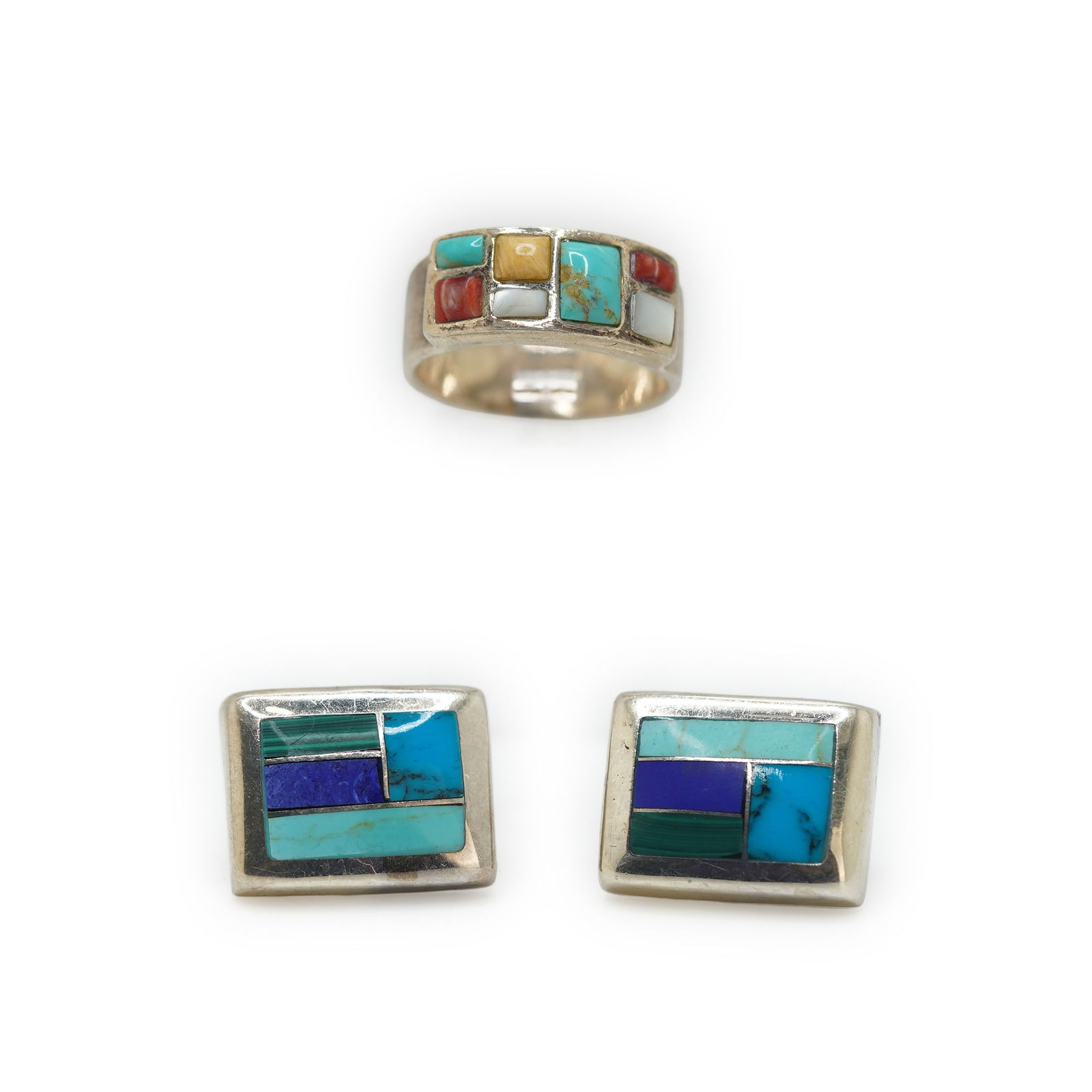 3 Piece .925 Sterling Silver with Turquoise, Lapis Malachite Pierced Earrings & .925 Sterling Band (1 of 10)