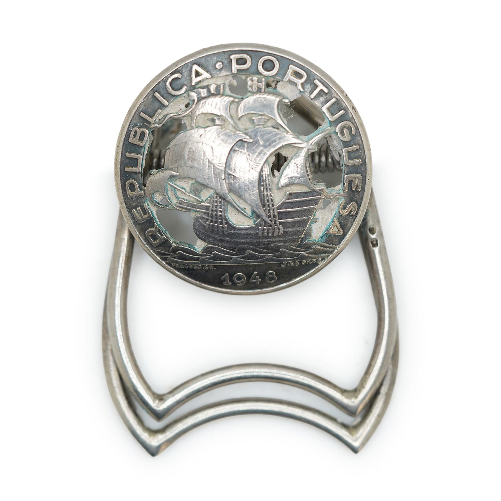 22.55 Grams Sterling Silver Republic Portugal 1948 Money Clip 2 1/8 in. x 1 1/2 in. (1 of 7)