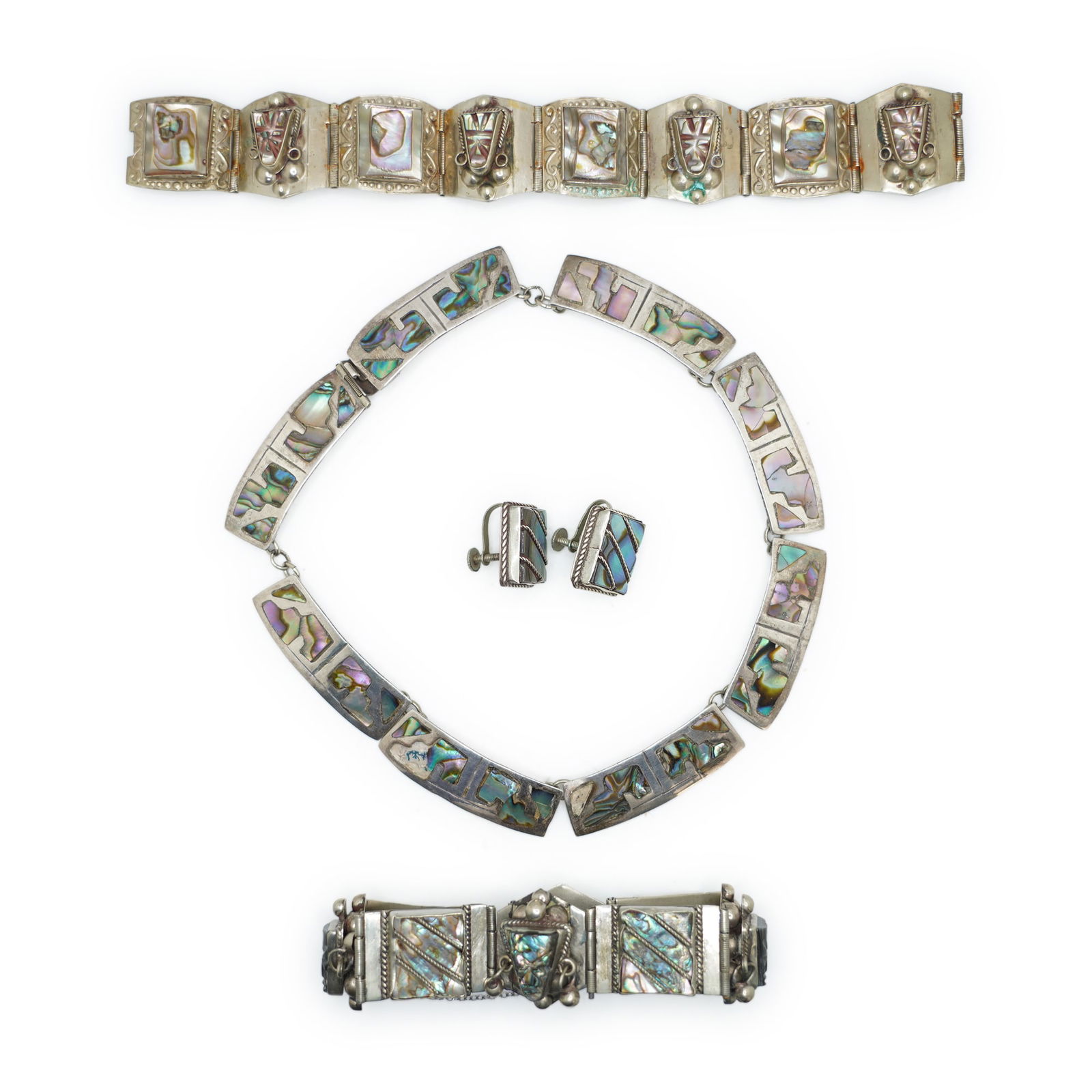 111.36 Grams .925 Sterling Silver and Abalone Mexico FAR FPM Necklace; Mexico Stering and Abalone (1 of 15)