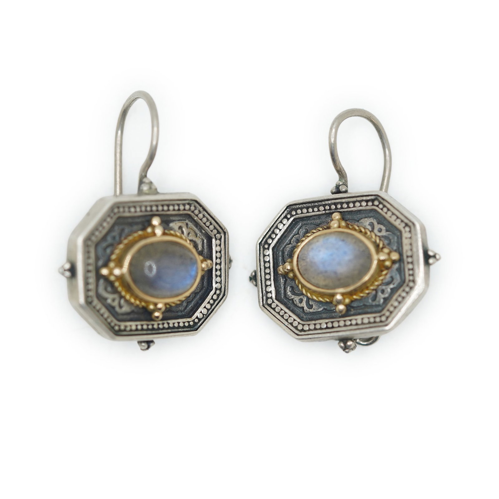 10.61 Grams Total Weight 750 [18K] and .925 Sterling Silver Pierced Drop Earrings with Mood Stones (1 of 6)