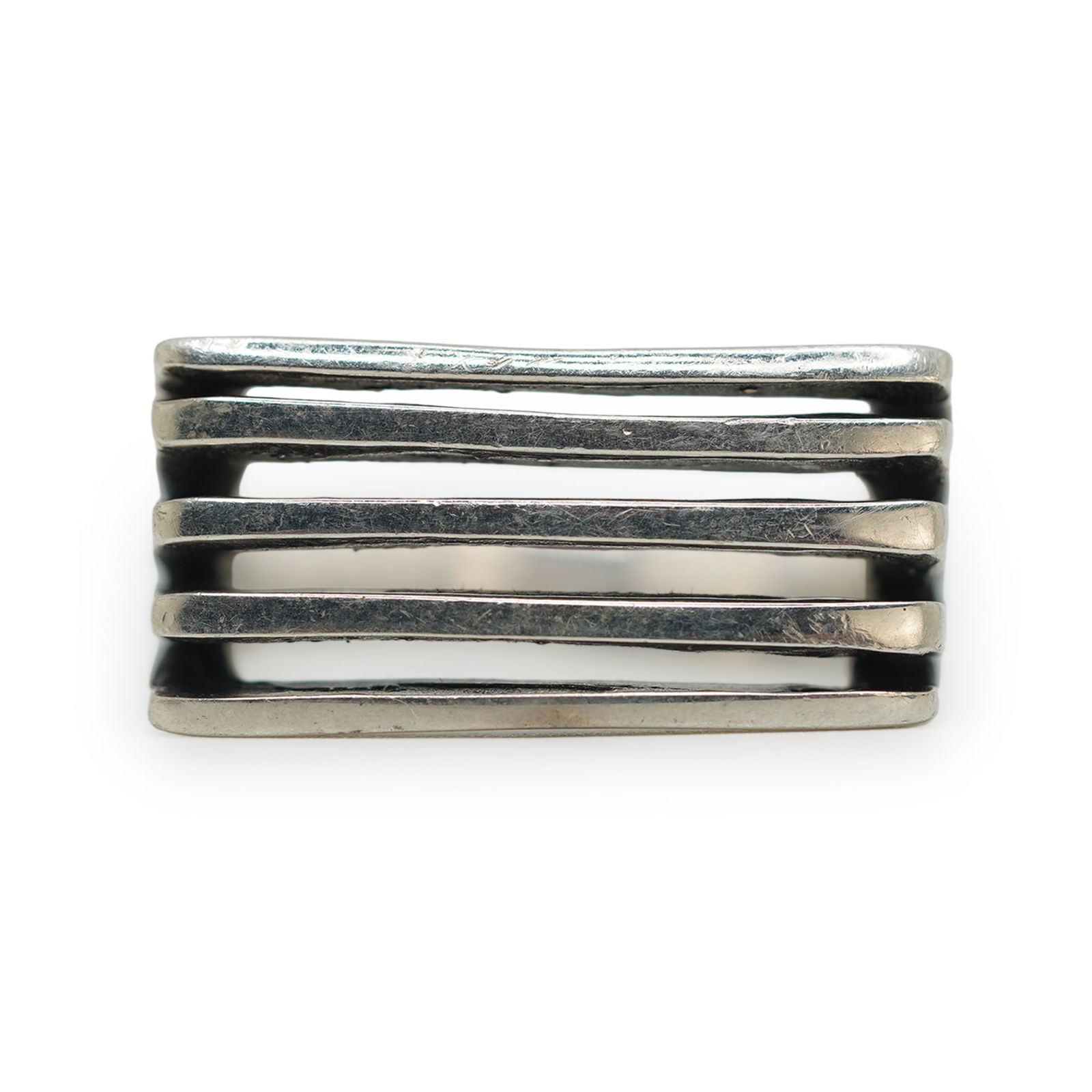 .925 Sterling Silver Modernist "Open Lined" Ring Size 7.5 , 1 in. x 1/2 in. (1 of 8)